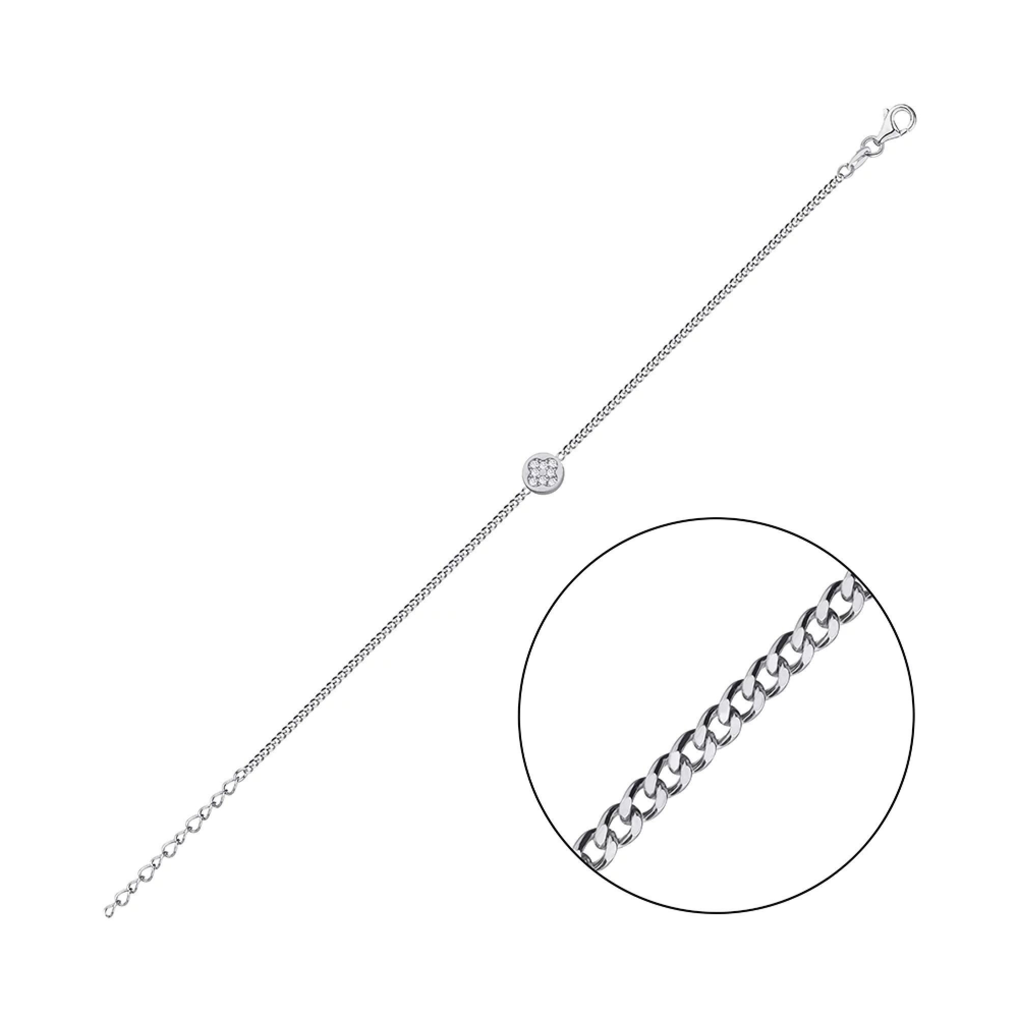 Серебряный браслет с фианитом "Клевер" панцирное плетение - 1300517 – изображение 2