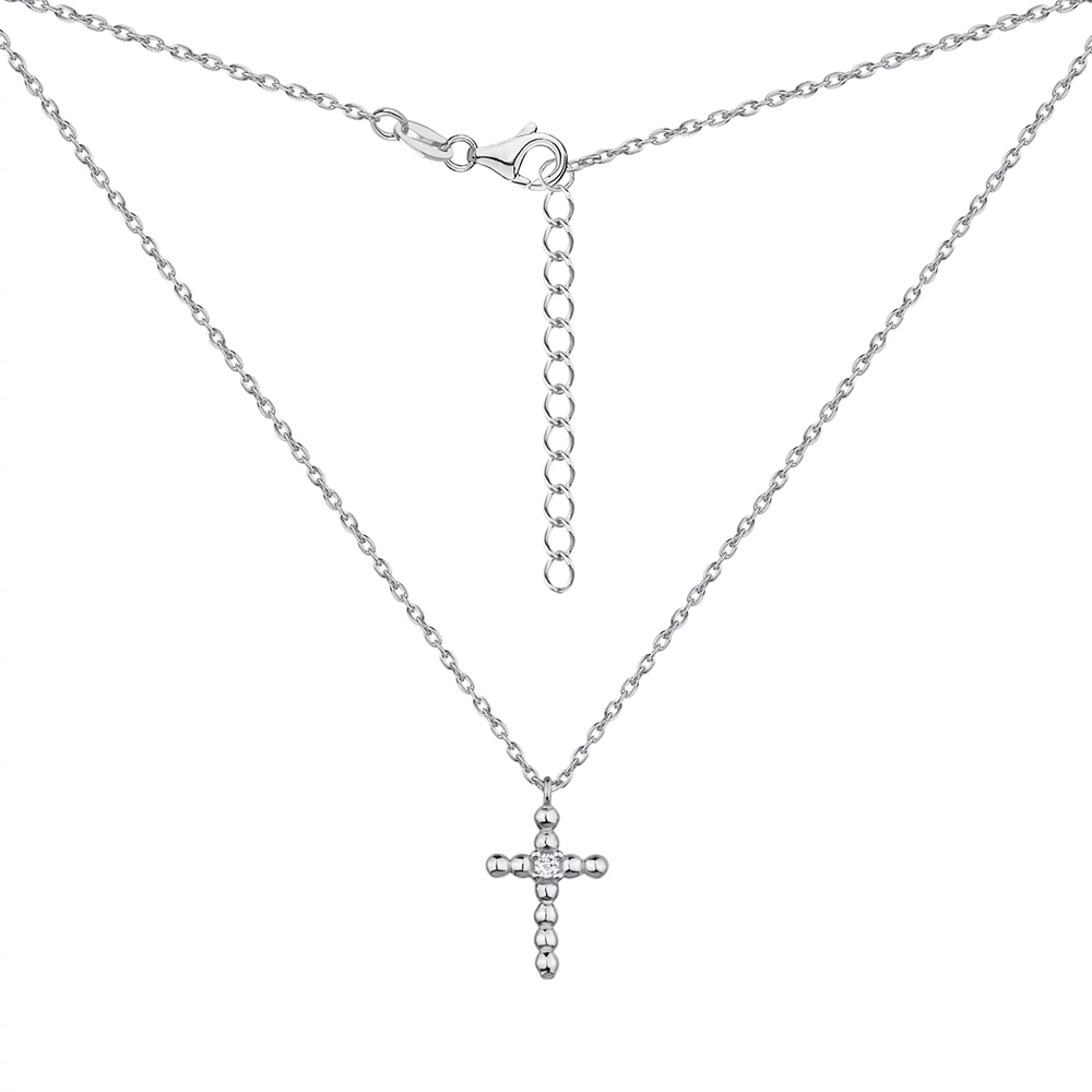 Серебряная цепочка с крестиком и фианитом с якорным плетением - 1300552 – изображение 1