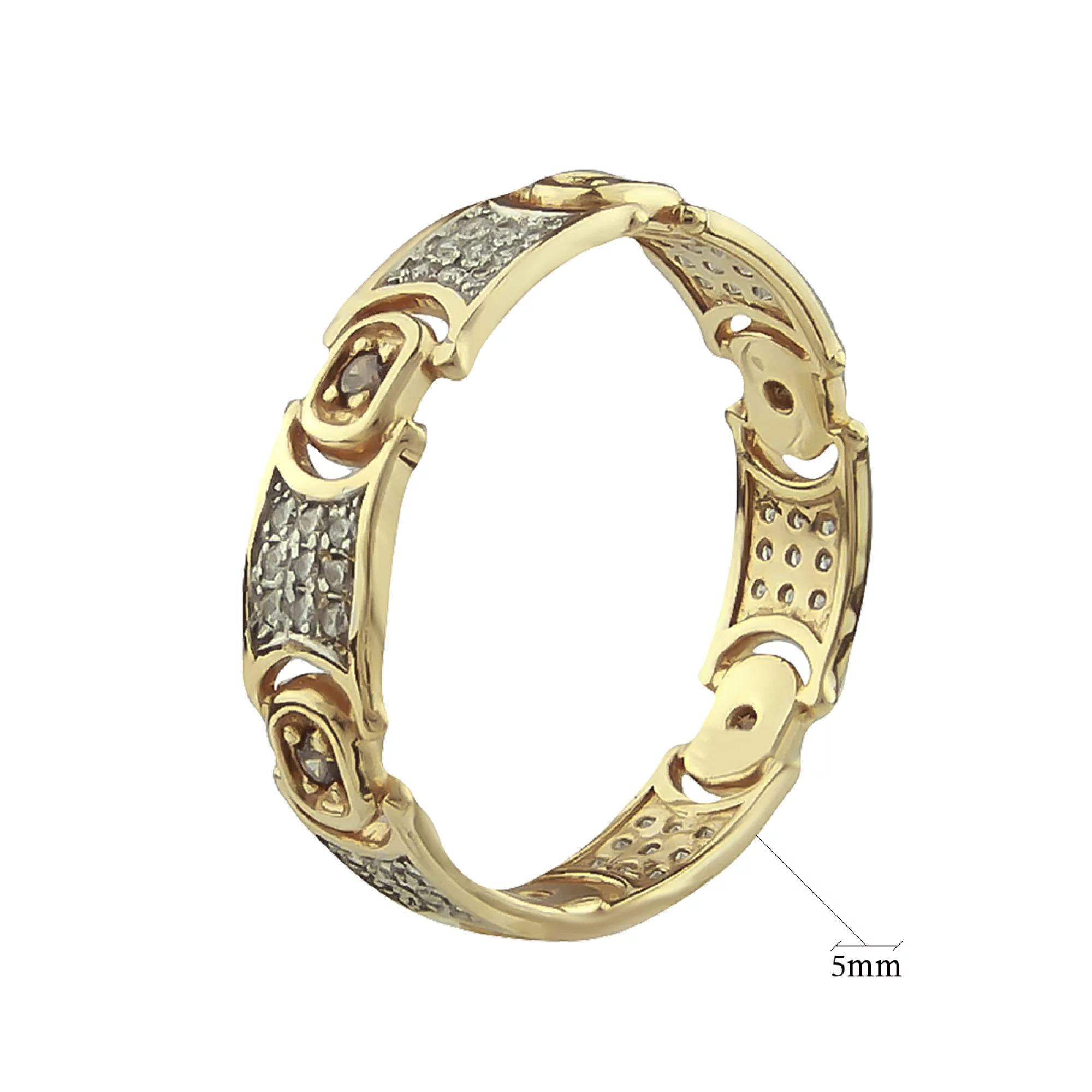 Обручальное кольцо из красного золота с белыми и коричневыми фианитами - 648199 – изображение 2