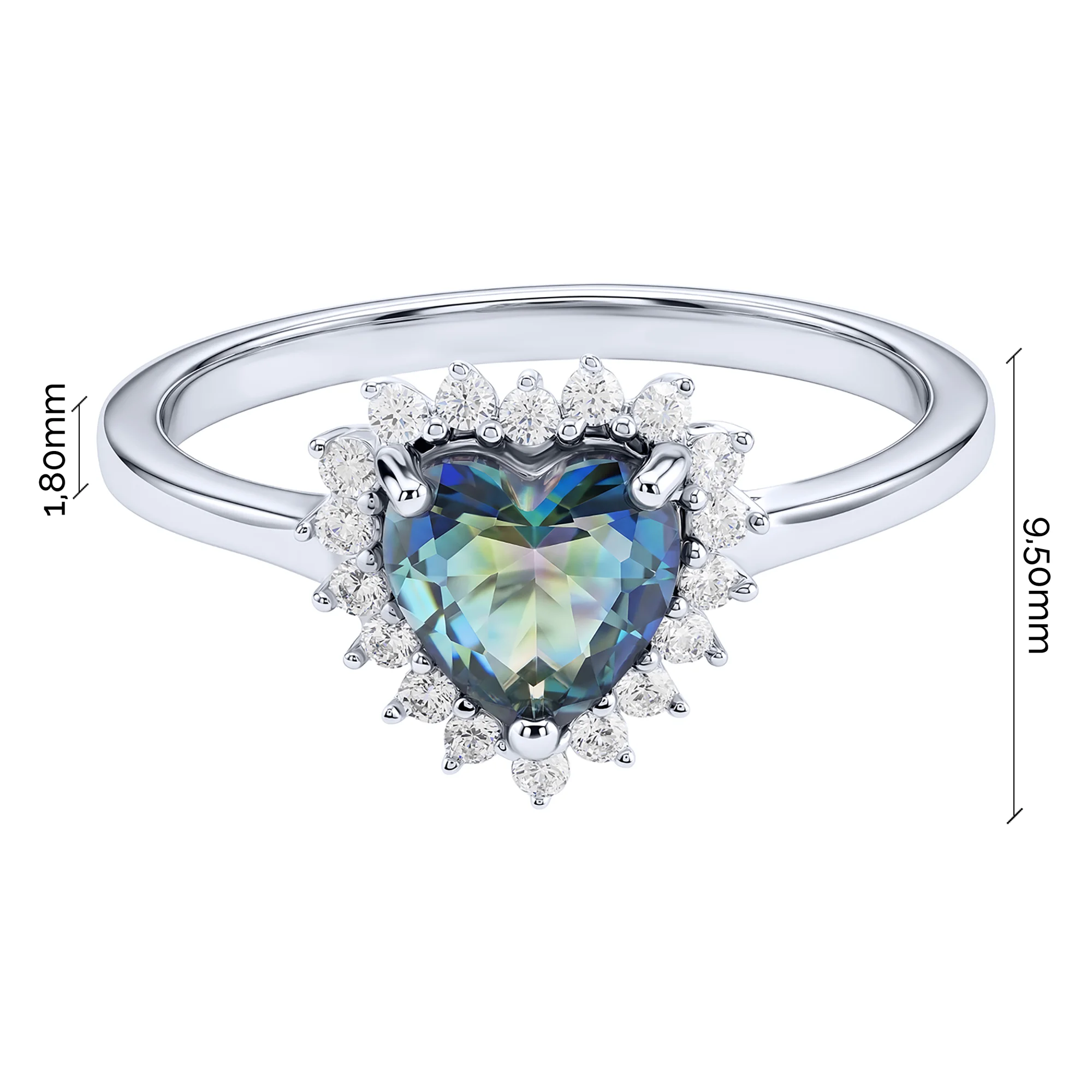 Серебряное кольцо "Сердце" с мистик топазом и фианитами - 2287811 - 4