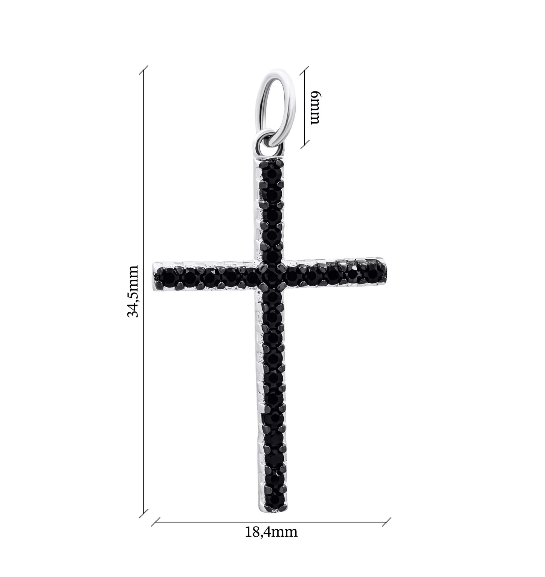 Хрестик зі срібла з чорними фіанітами  - 1546802 – зображення 2