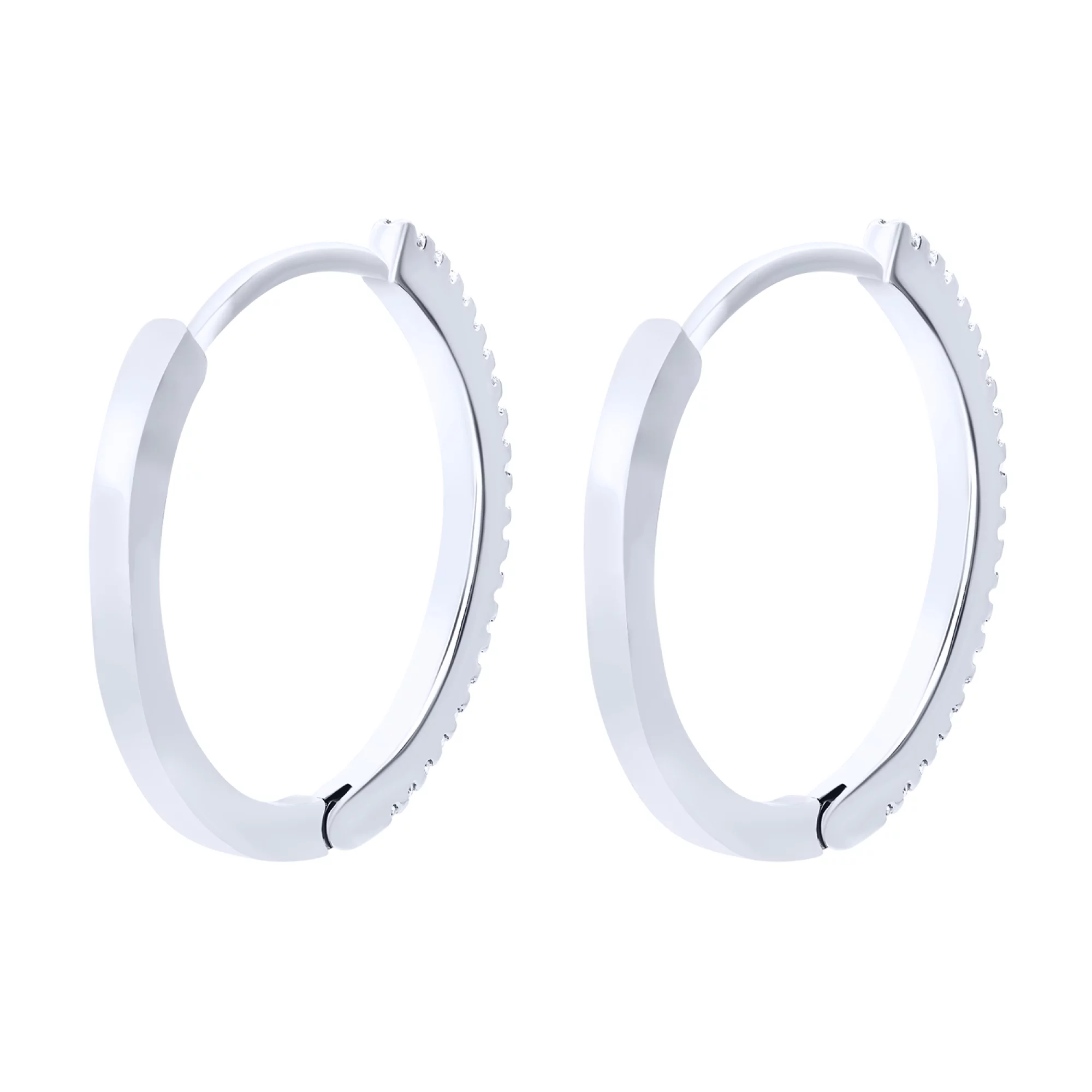 Срібні сережки-кільця з доріжкою фіанітів - 1626325 – зображення 2