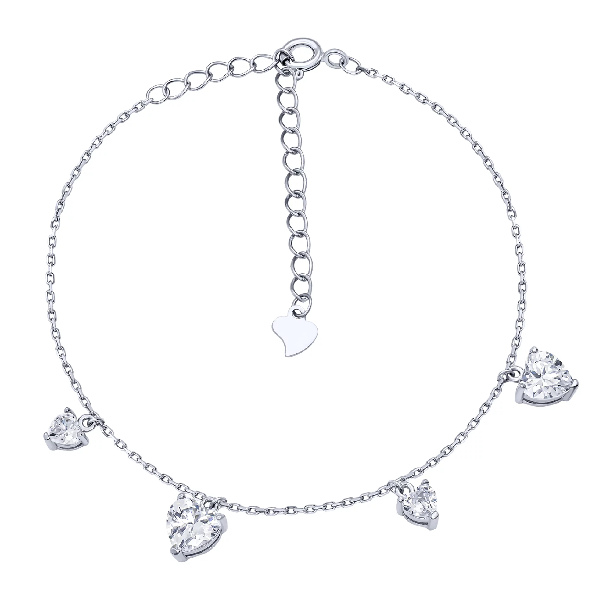 Серебряный браслет с подвесами "Сердечки" плетение якорь - 1680371 – изображение 1