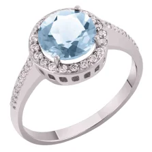 Каблучка у білому золоті з топазом і фіанітами - 538320