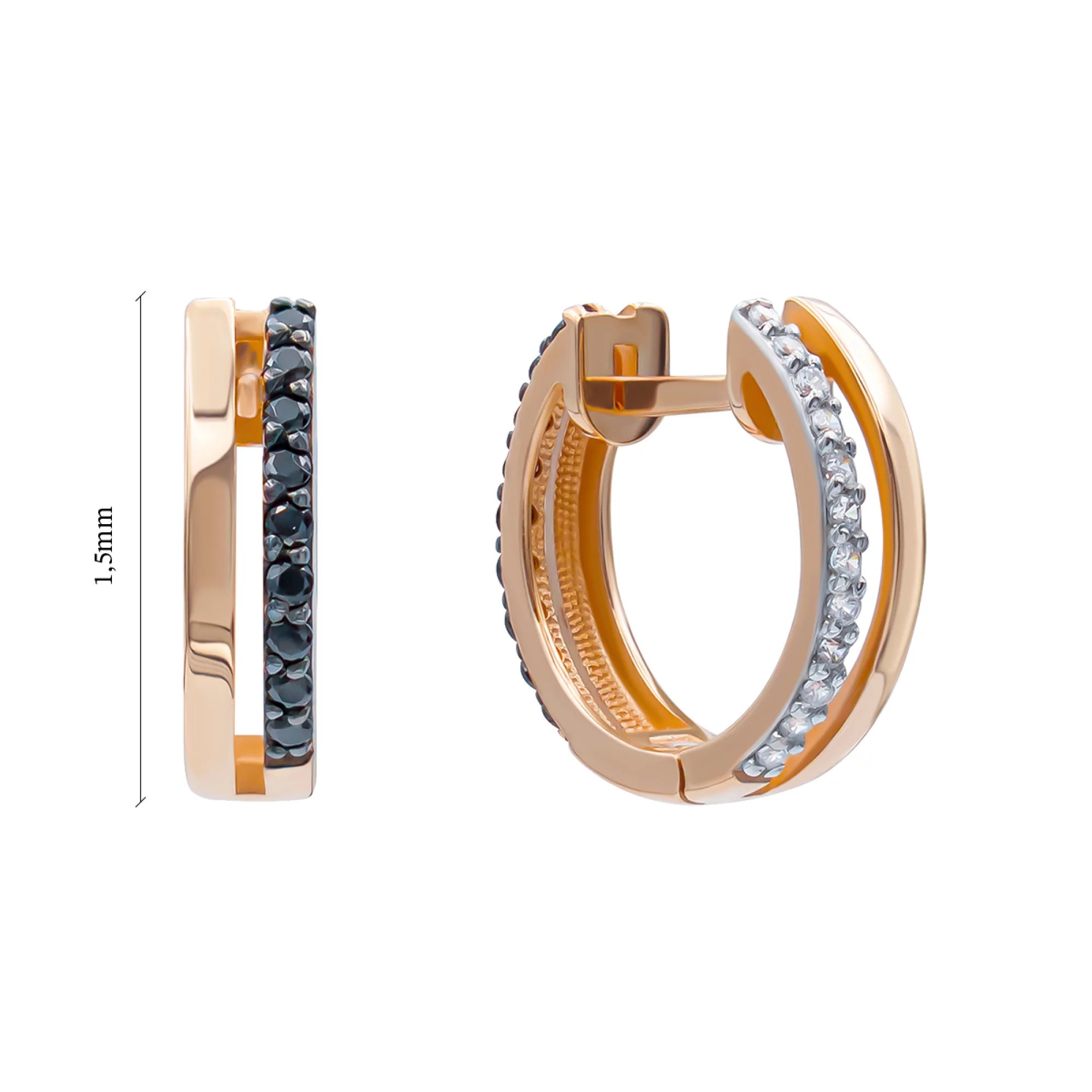 Золотые серьги-кольца с фианитом - 406730 – изображение 2