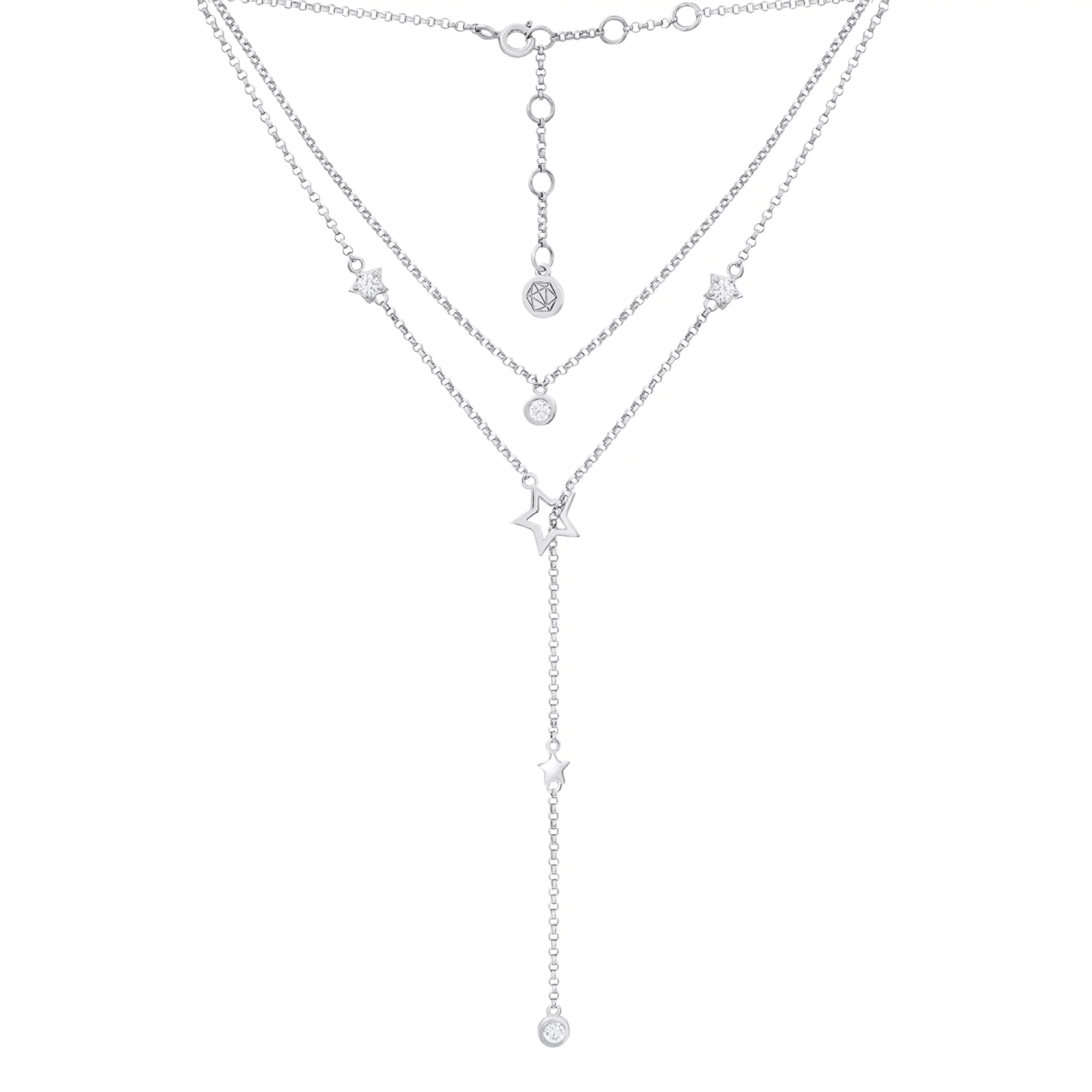 Колье из серебра "Звездочки" с фианитами якорное плетение - 1547687 – изображение 2
