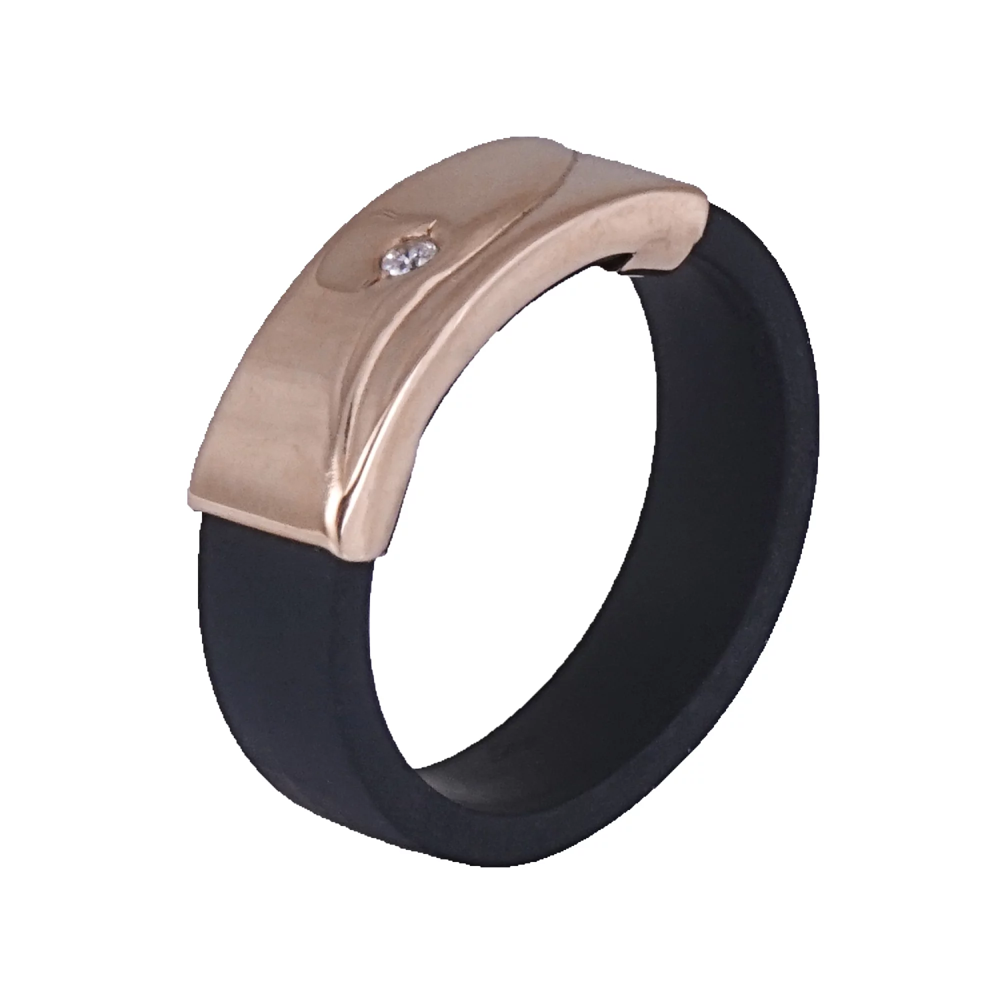 Каучуковий перстень с золотой вставкой и фианитом - 416588 – изображение 1