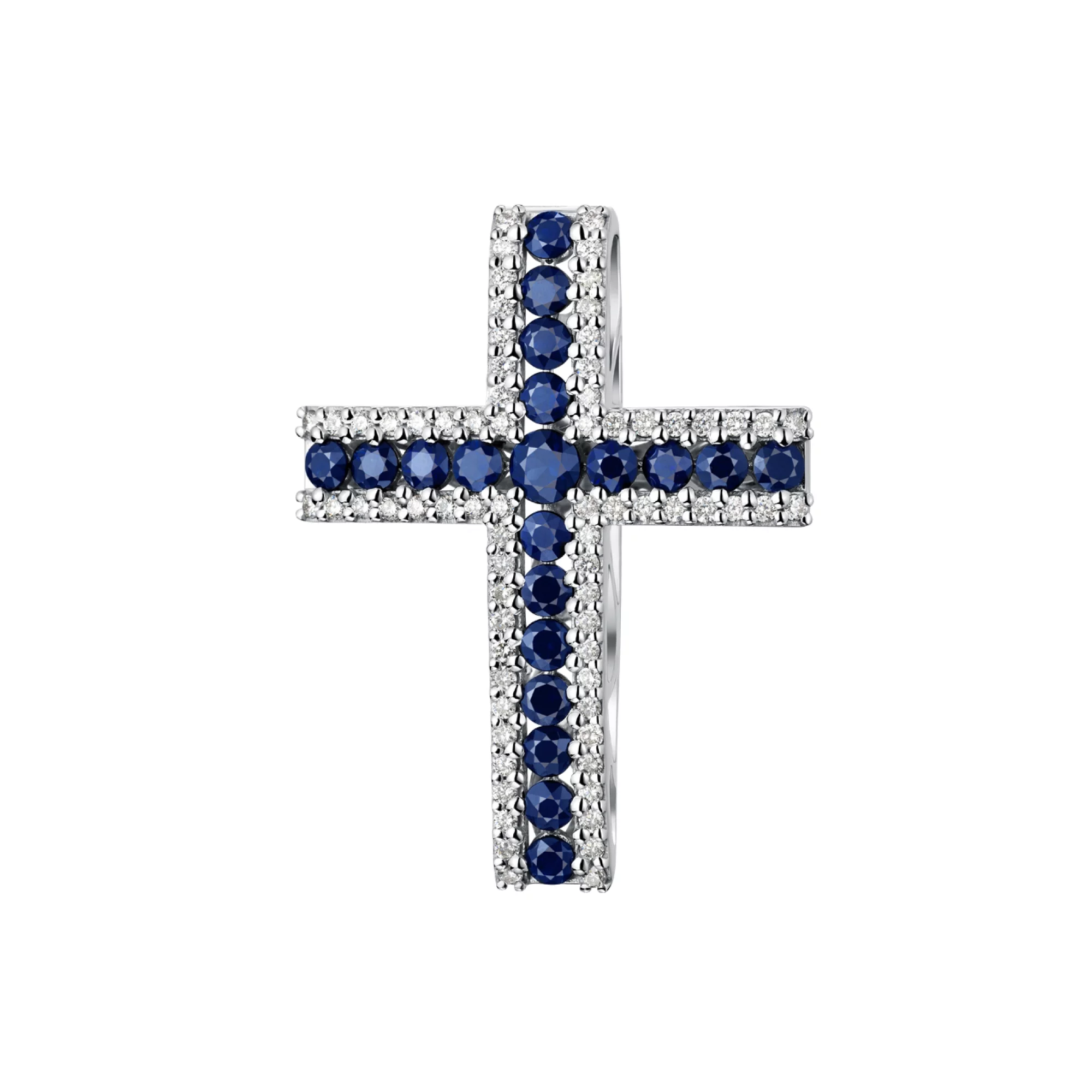 Крестик из белого золота с сапфирами и бриллиантами - 1542658 – изображение 1