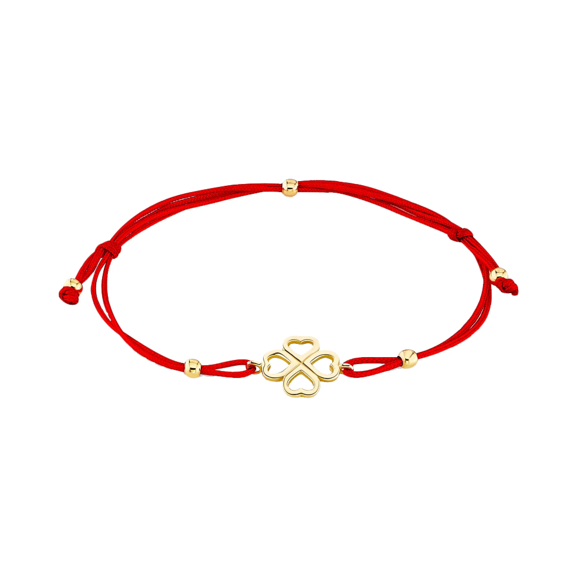 Браслет с красной нитью и золотой подвеской Клевер - 964203 – изображение 1