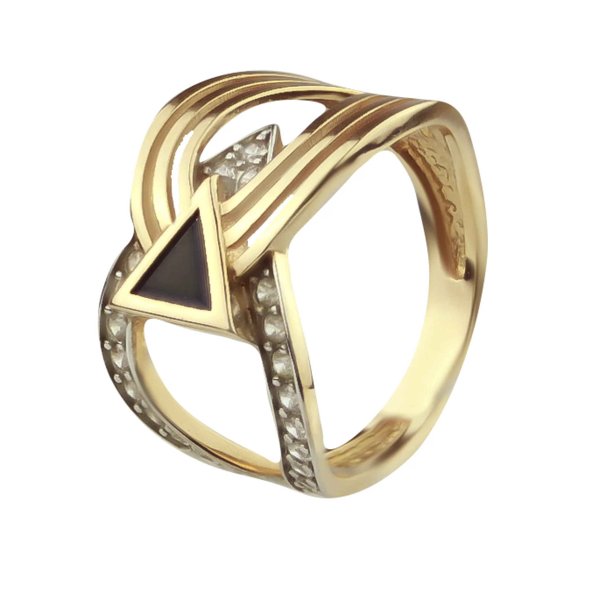 Золотое кольцо с агатом и фианитами - 495167 – изображение 1