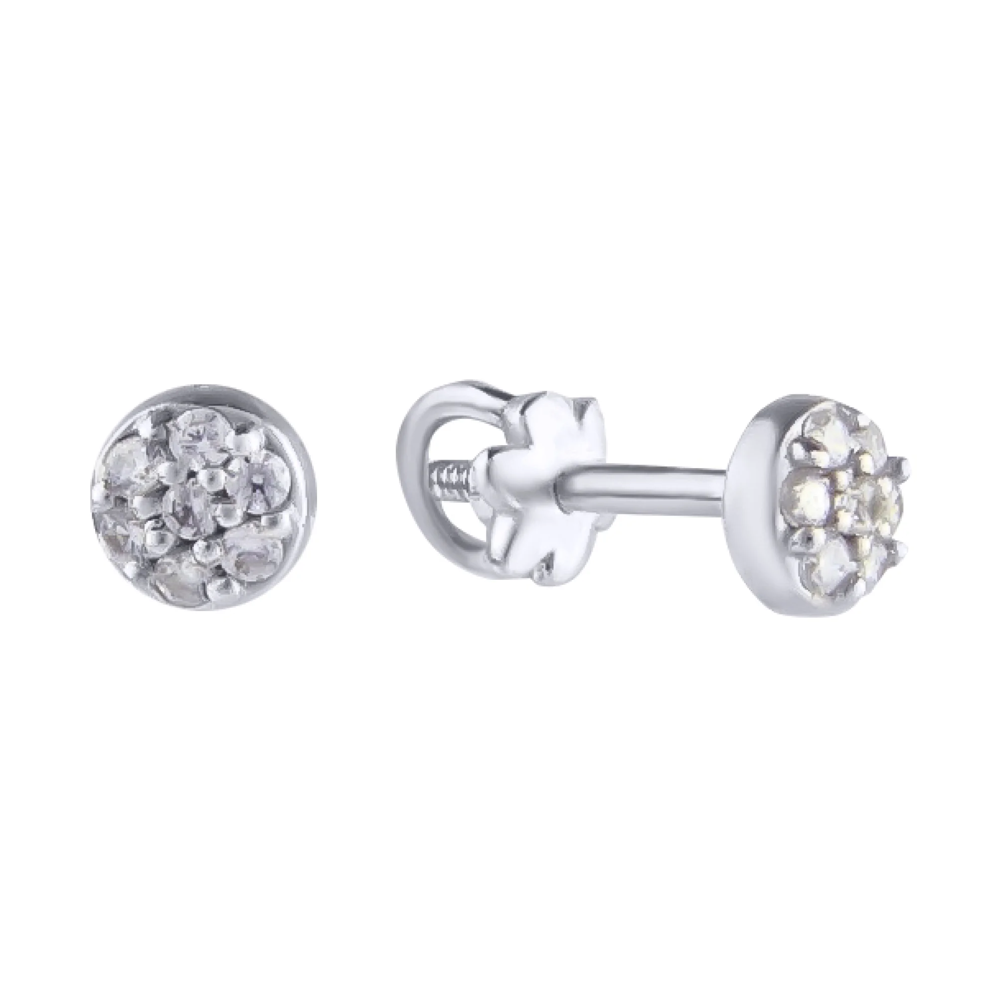 Серьги-гвоздики из белого золота с фианитами - 604129 - 2