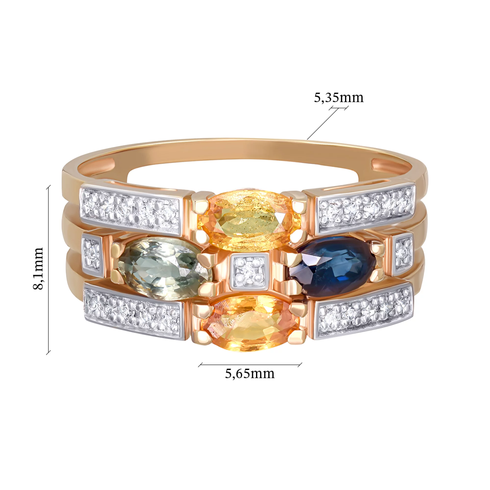 Кольцо из красного золота с бриллиантами и цветными сапфирами - 897033 – изображение 3
