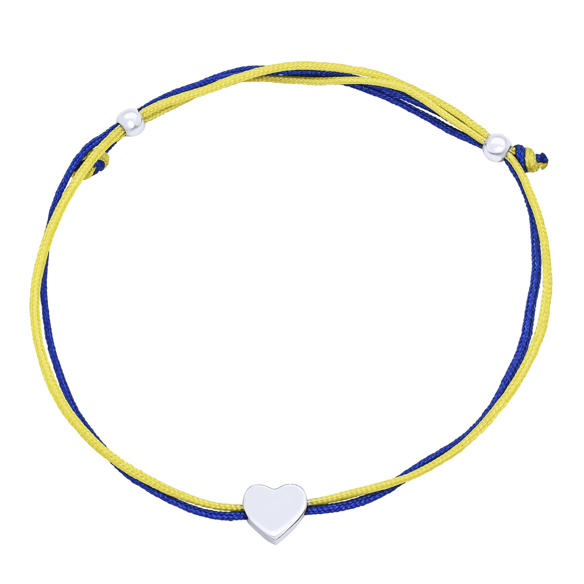 Браслет зі срібною вставкою "Україна в серці" з жовто-синього шовку - 1611369 – зображення 1