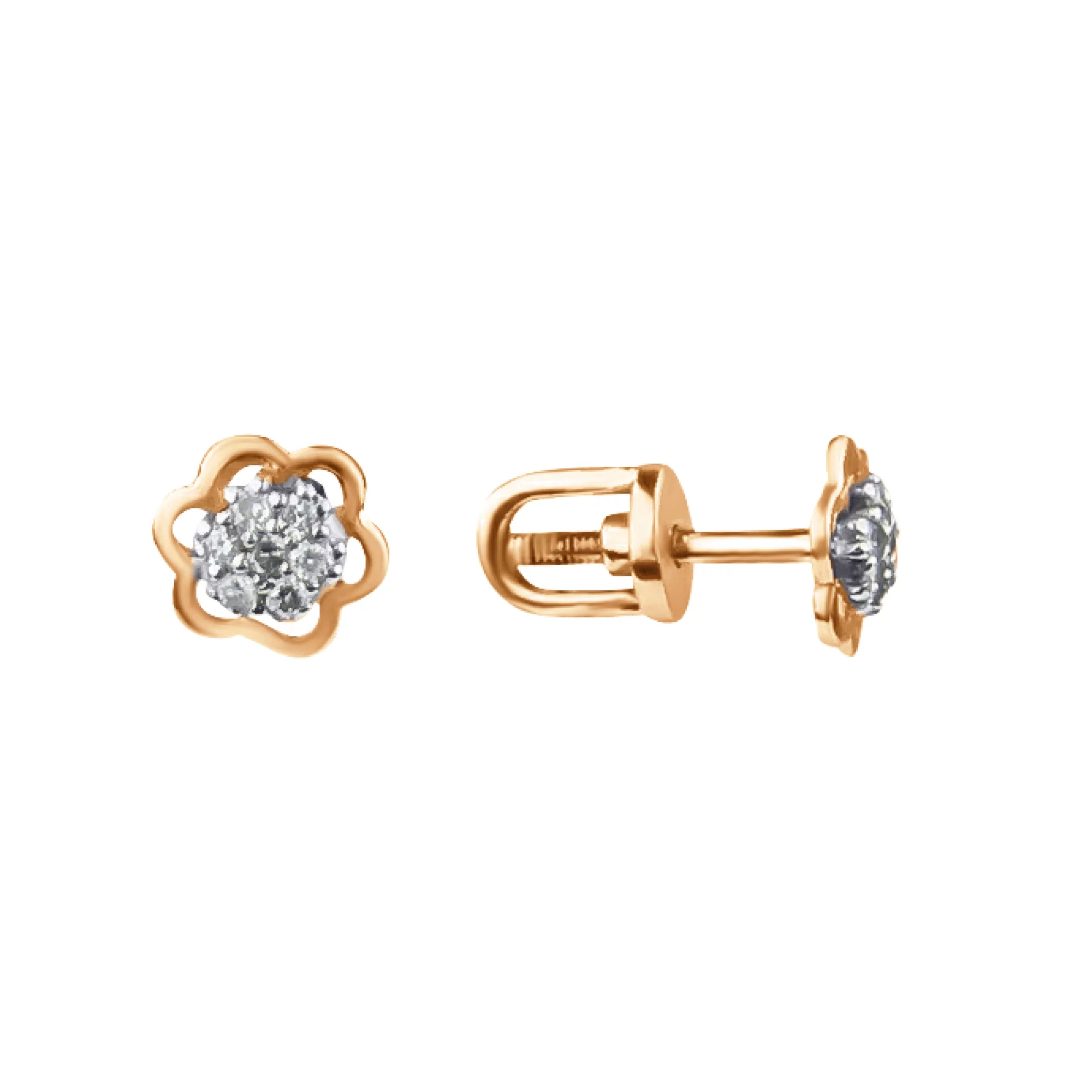 Сережки-гвоздики из красного золота с бриллиантом - 628694 - 1