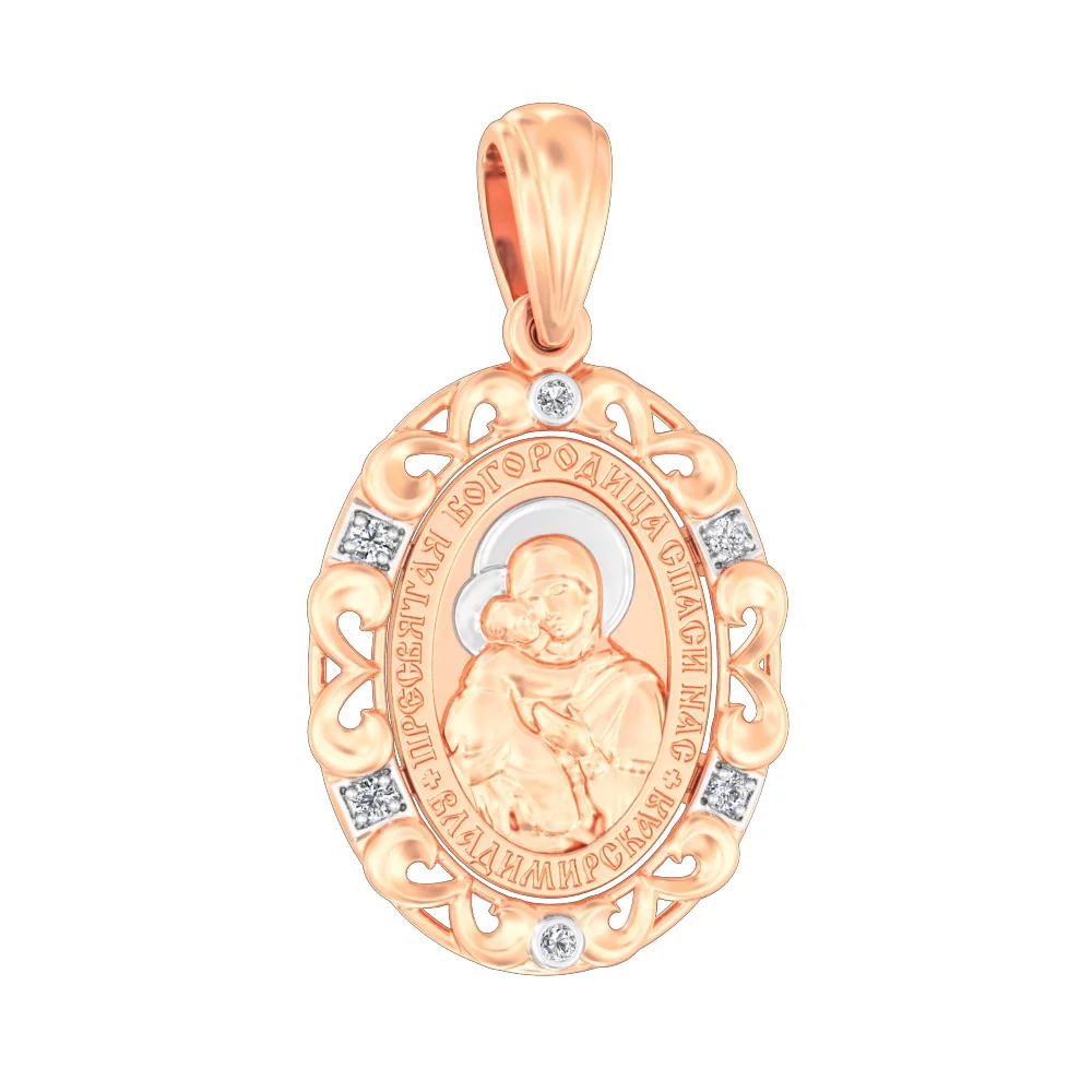Ладанка из красного золота с фианитом Богородица Владимирская. Артикул 440616: цена, отзывы, фото – купить в интернет-магазине AURUM