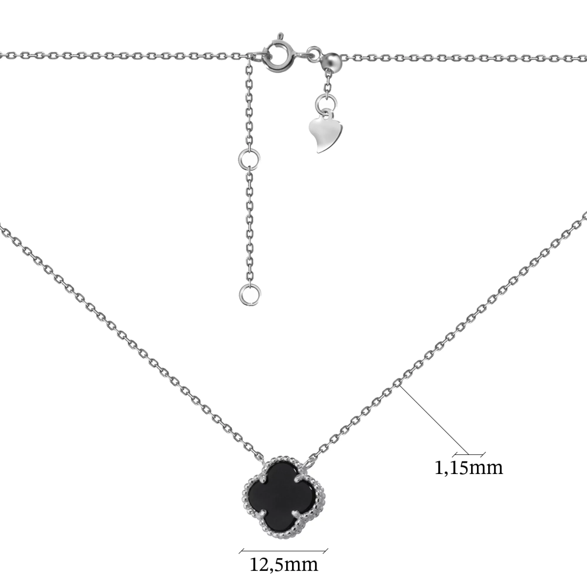 Колье серебряное с ониксом Клевер в Якорном плетении - 973438 – изображение 6
