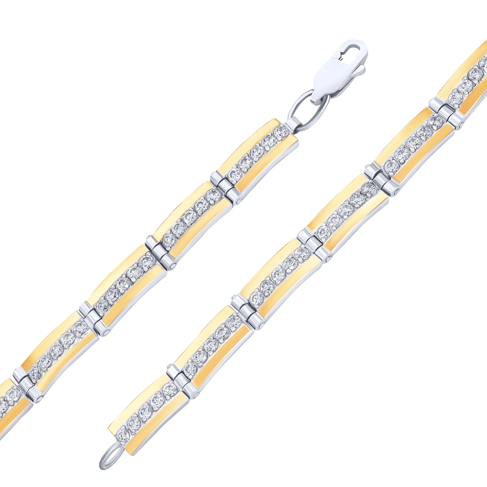 Серебряный жесткий браслет с дорожкой фианитов плетение ролекс - 1678843 – изображение 1