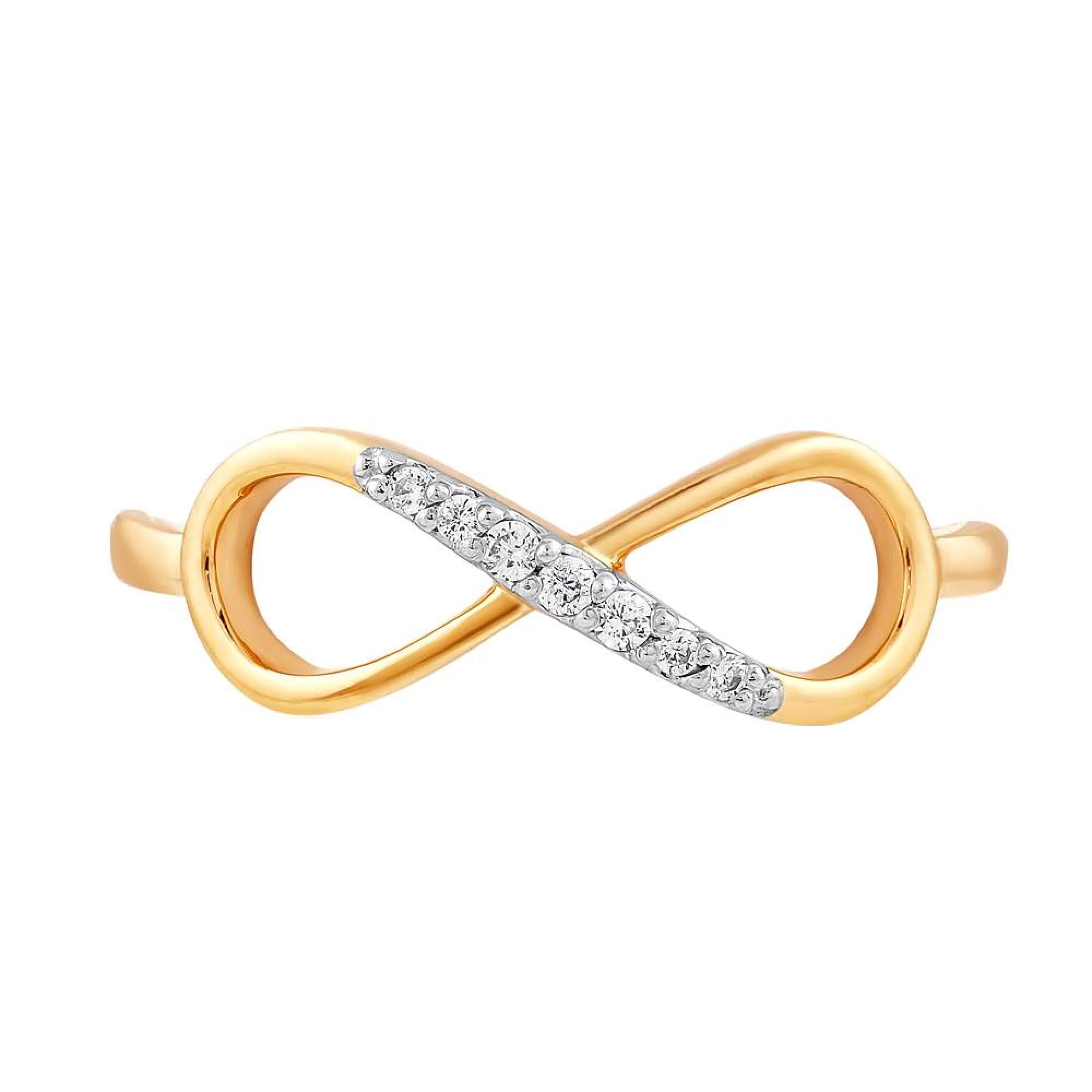 Золотое кольцо с фианитом "Бесконечность" - 666680 – изображение 1