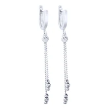 Сережки з білого золота з підвісами та алмазною гранню - 1678611