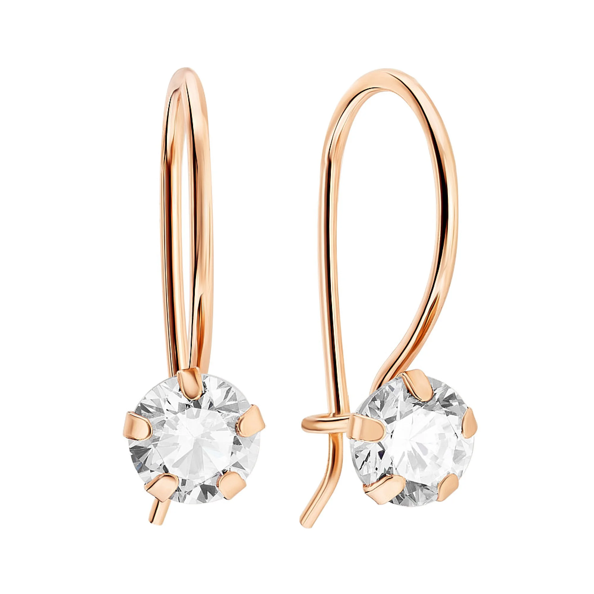 Сережки-петли из красного золота с фианитом - 965192 - 1
