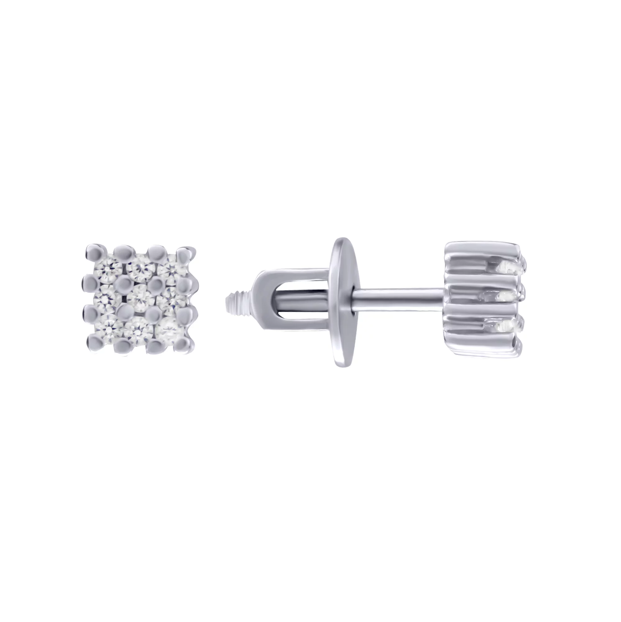 Сережки-гвоздики серебряные с фианитом - 841969 – изображение 1
