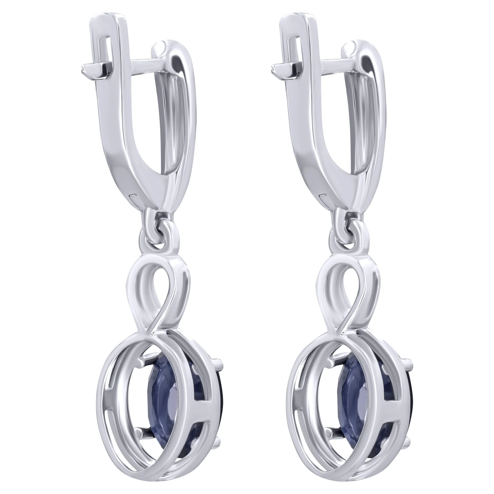 Сережки из белого золота с подвесами и сапфирами - 896205 - 2