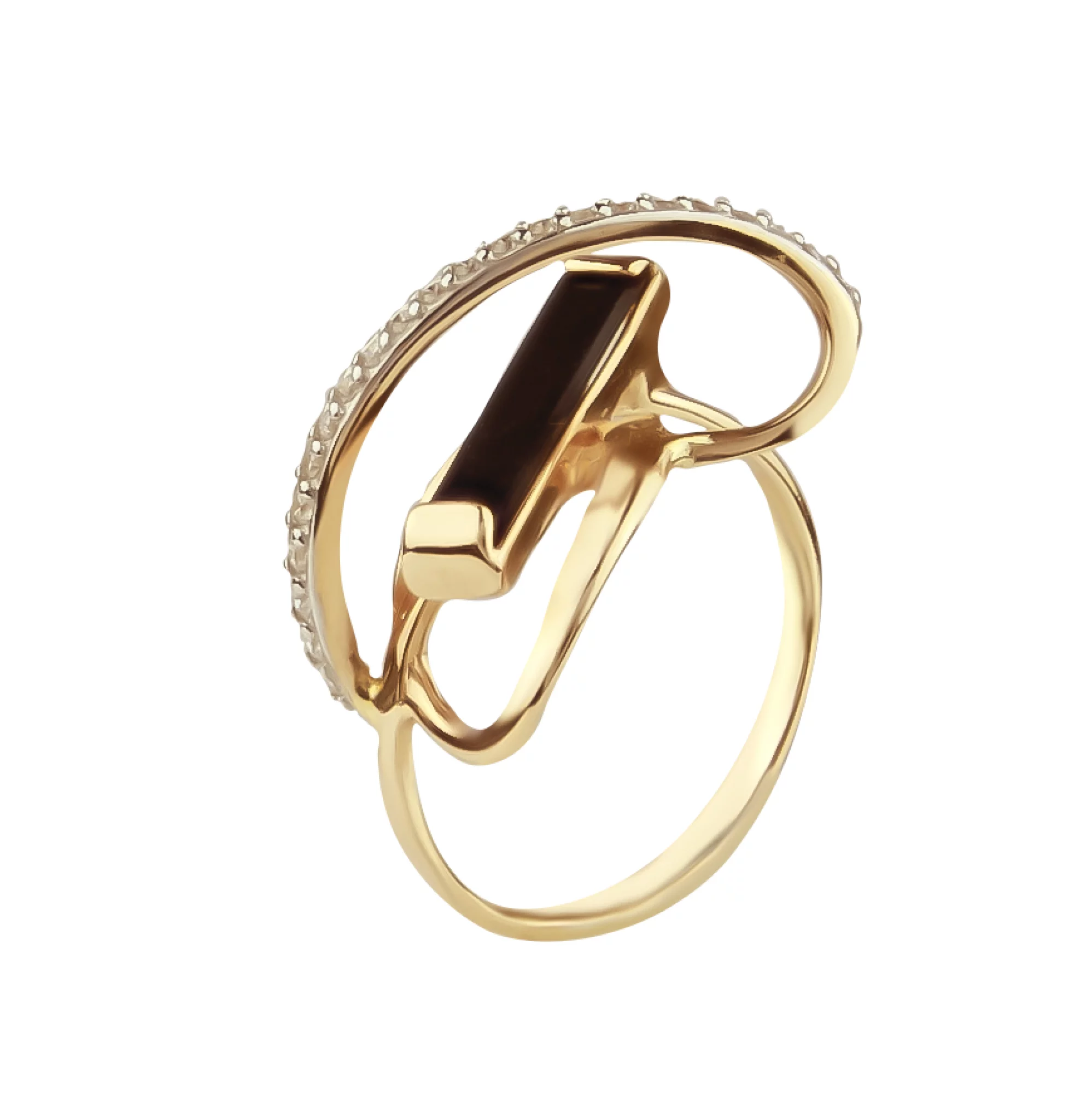 Золотое кольцо с агатом и фианитами - 495148 – изображение 1