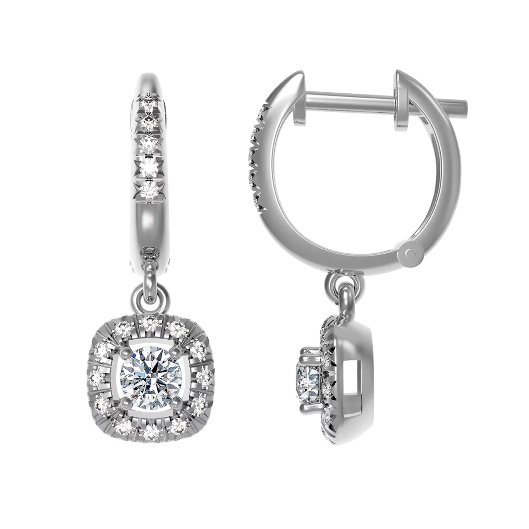 Сережки-кольца из белого золота с бриллиантами и подвесом - 904479 - 1