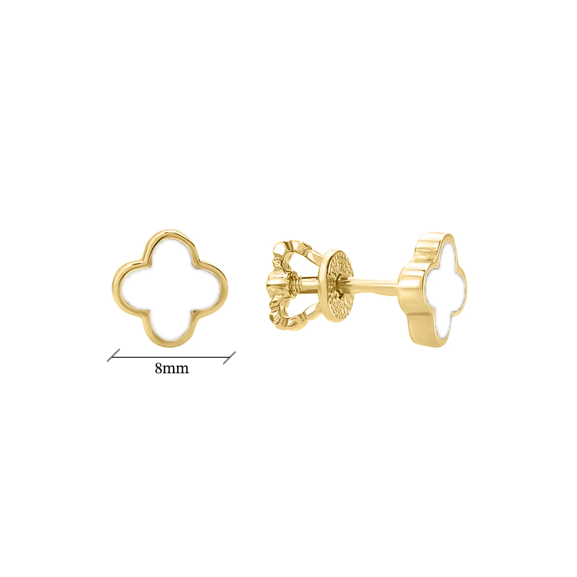 Золотые серьги-гвоздики "Клевер" с эмалью - 1625531 – изображение 4