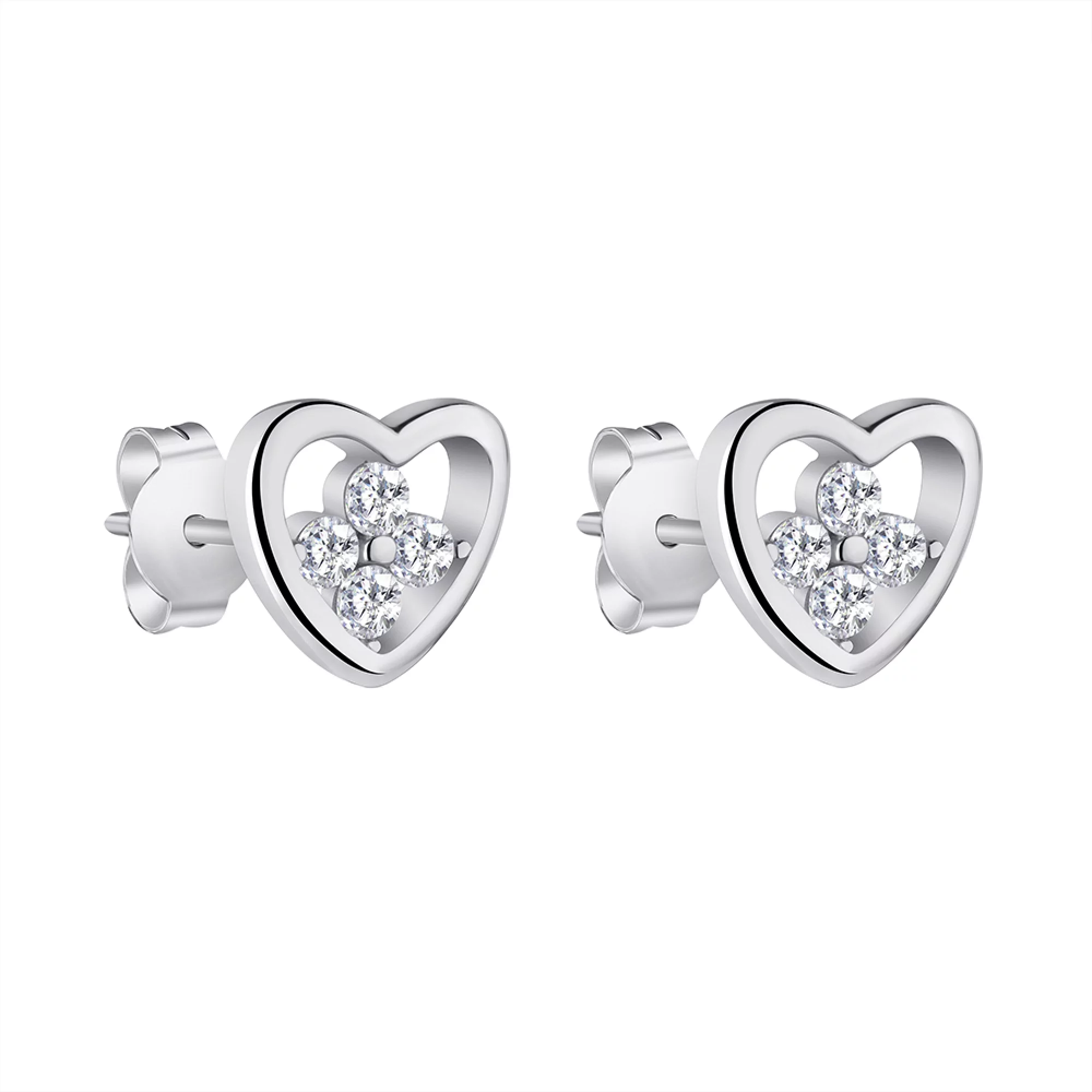 Сережки-гвоздики з срібла з фіанітом "Серце" - 1297365 – зображення 1
