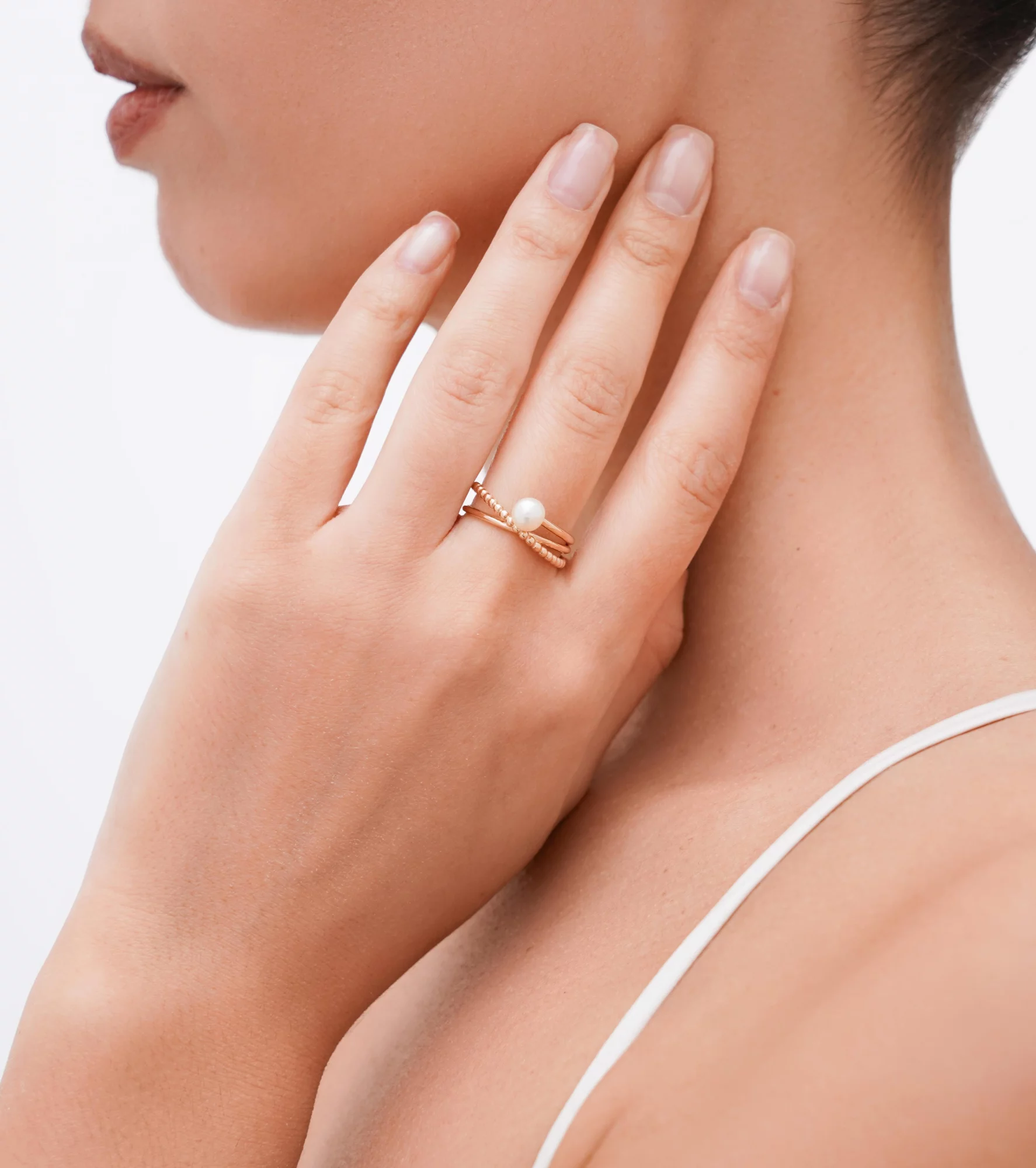 Двойное кольцо из красного золота с жемчужиной - 1617618 – изображение 3