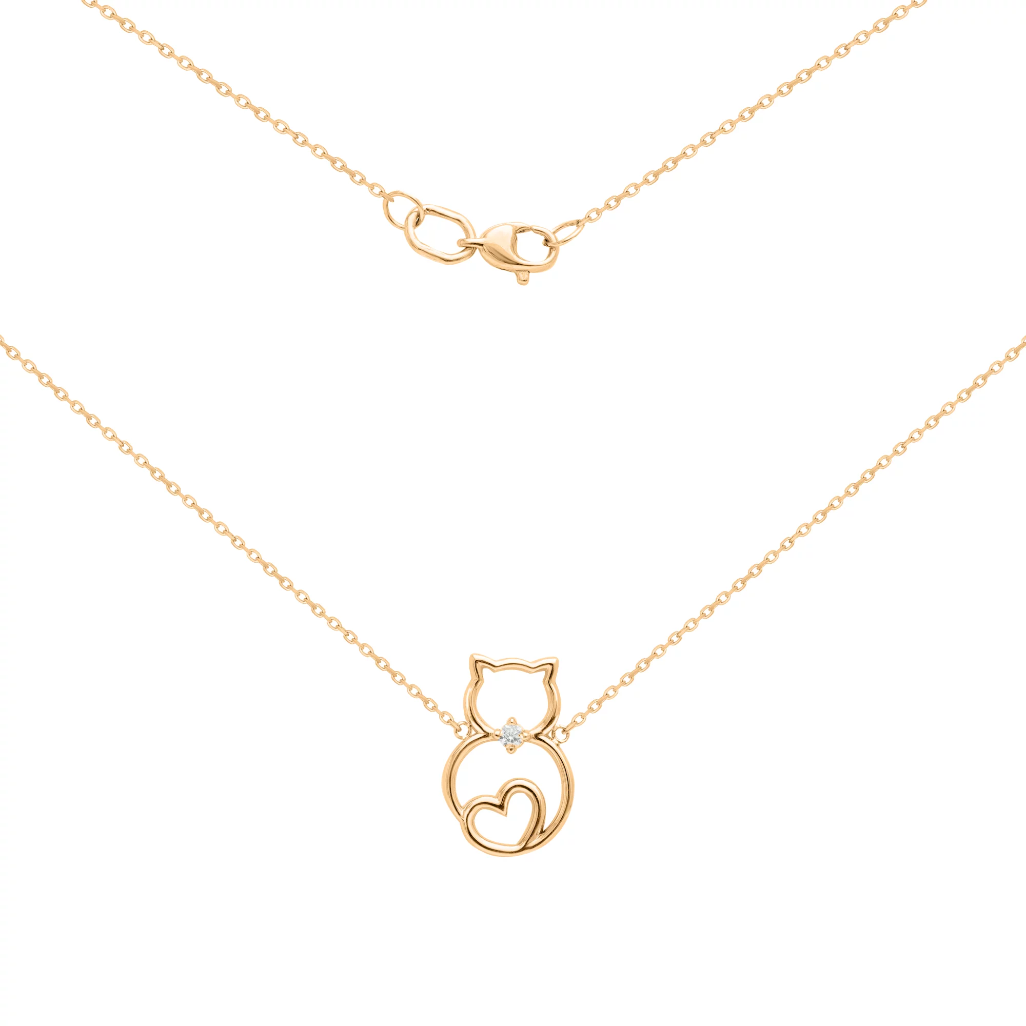Золотое колье "Кошечка" с фианитом плетение якорь - 1636351 – изображение 1