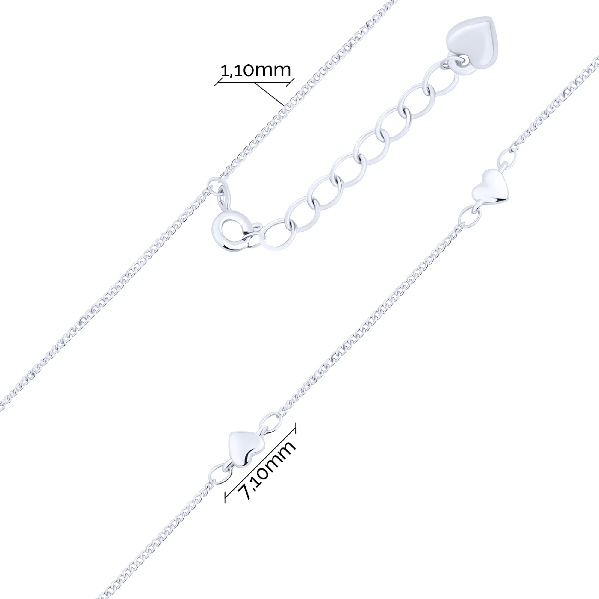 Серебряное колье "Сердечки" плетение панцирь - 2142544 - 3