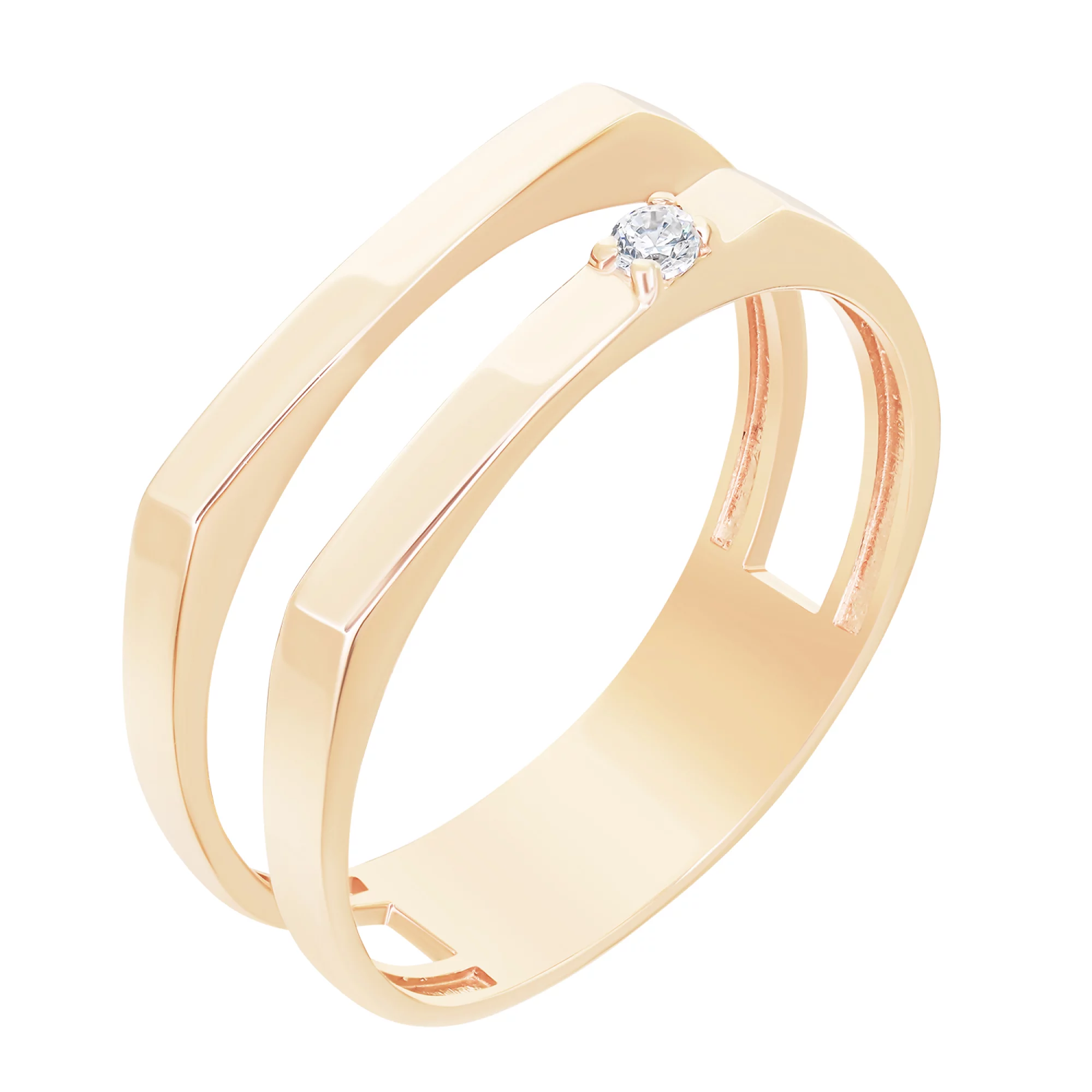 Двойное кольцо из красного золота с фианитом - 1612091 – изображение 1