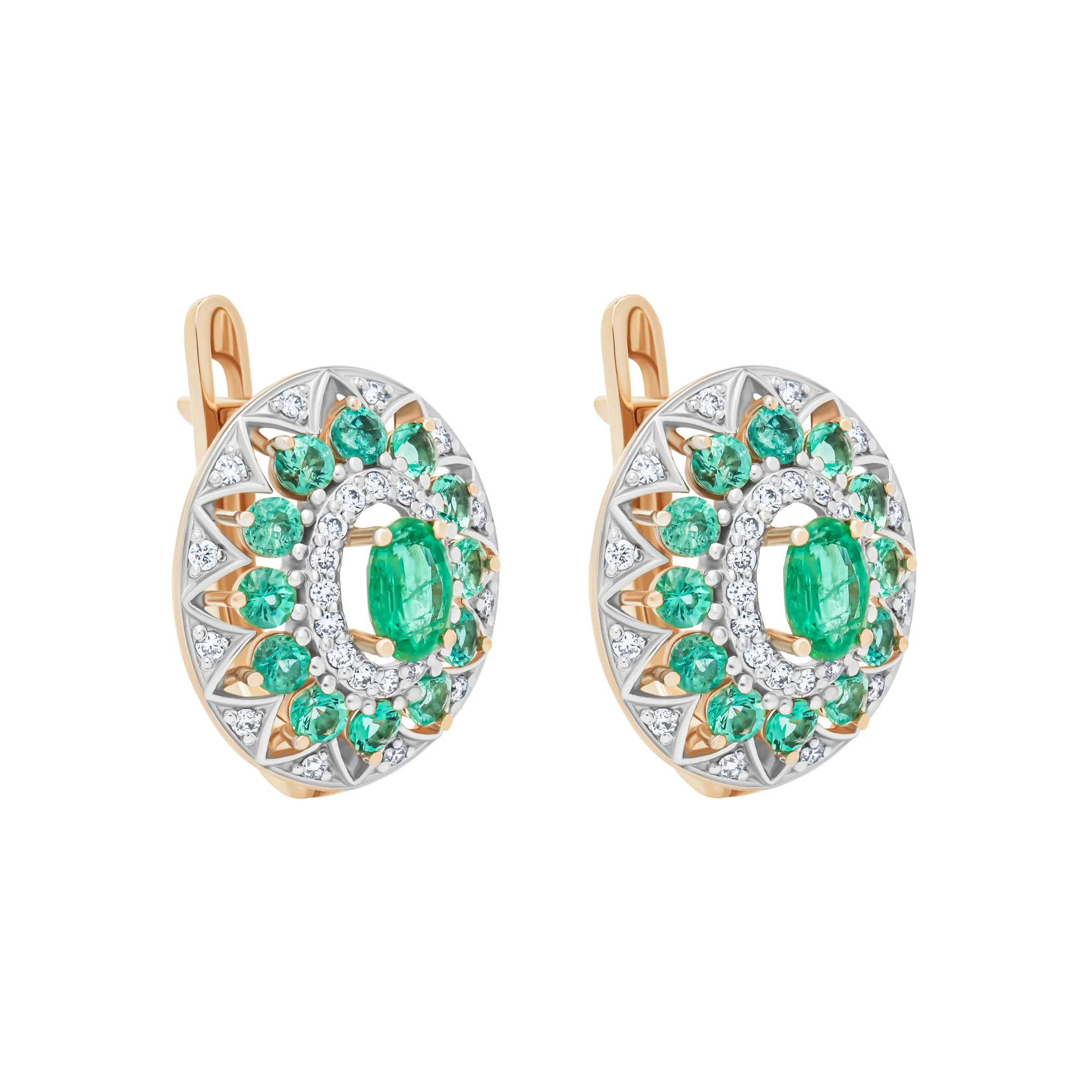 Сережки с изумрудами и бриллиантами из комбинированного золота - 1727005 - 5