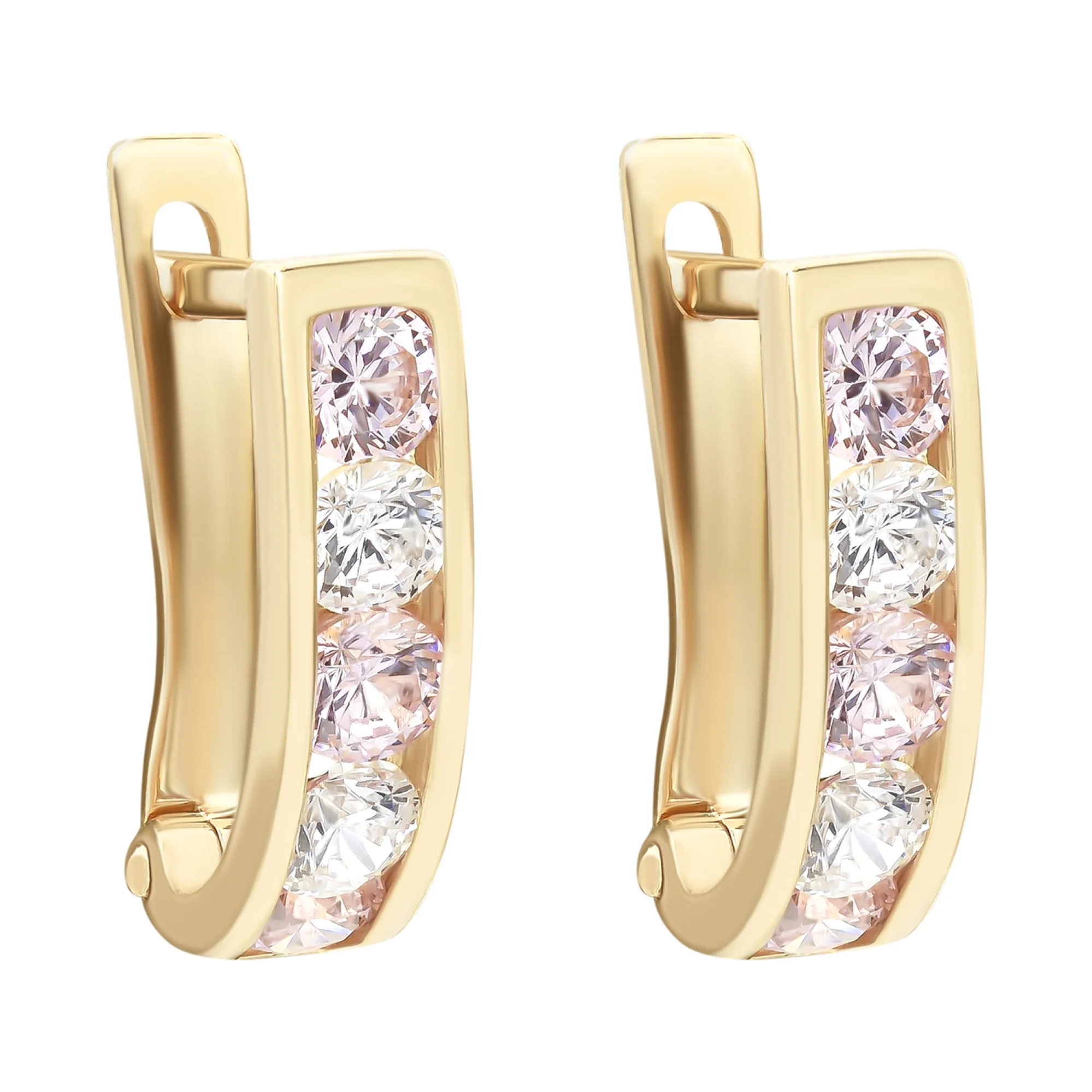 Сережки детские из красного золота с бело-розовыми фианитами - 846932 - 1