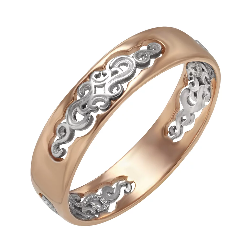 Обручальное кольцо с узором из комбинированного золота. Артикул 310284: цена, отзывы, фото – купить в интернет-магазине AURUM