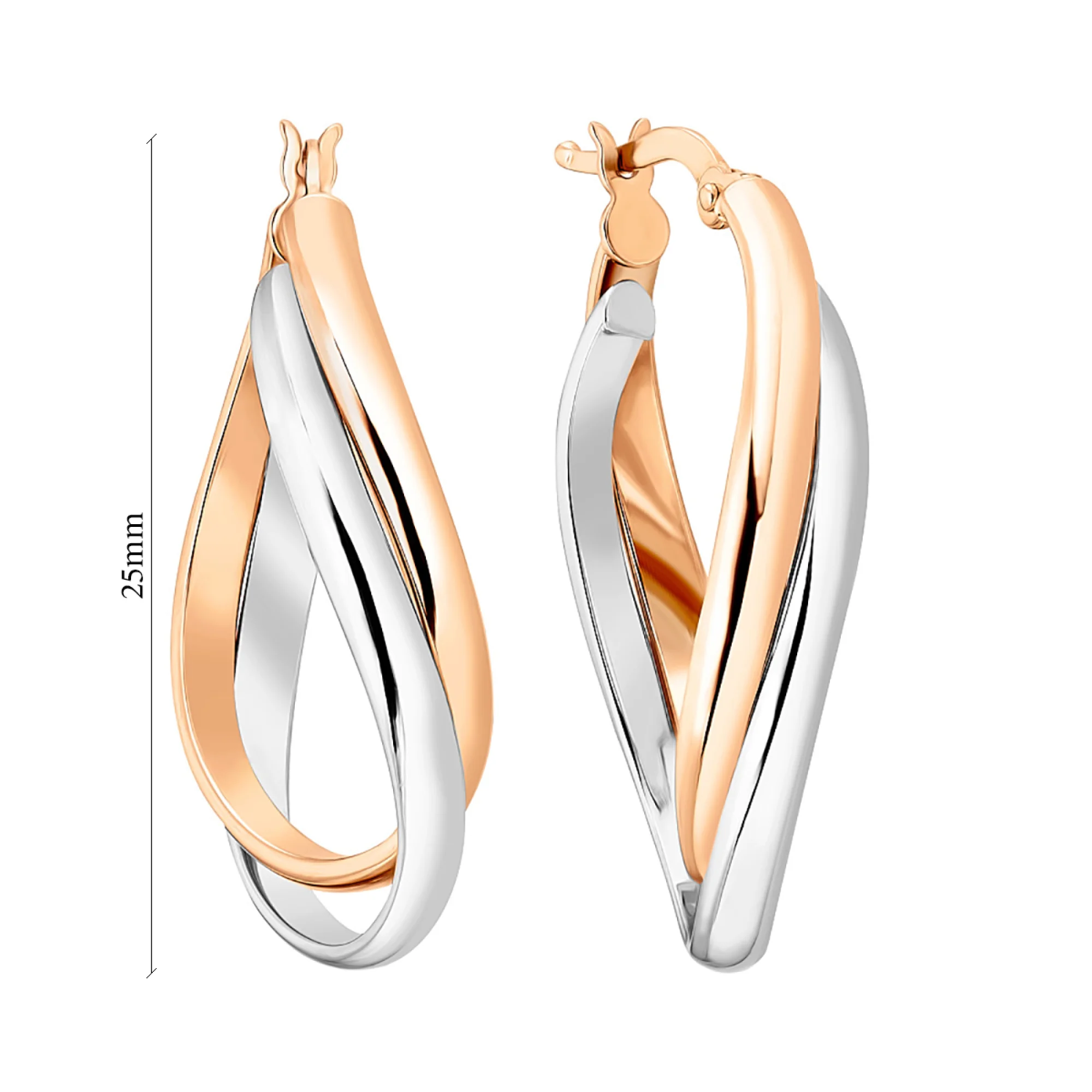 Сережки-кольца из комбинированного золота - 1095087 - 2