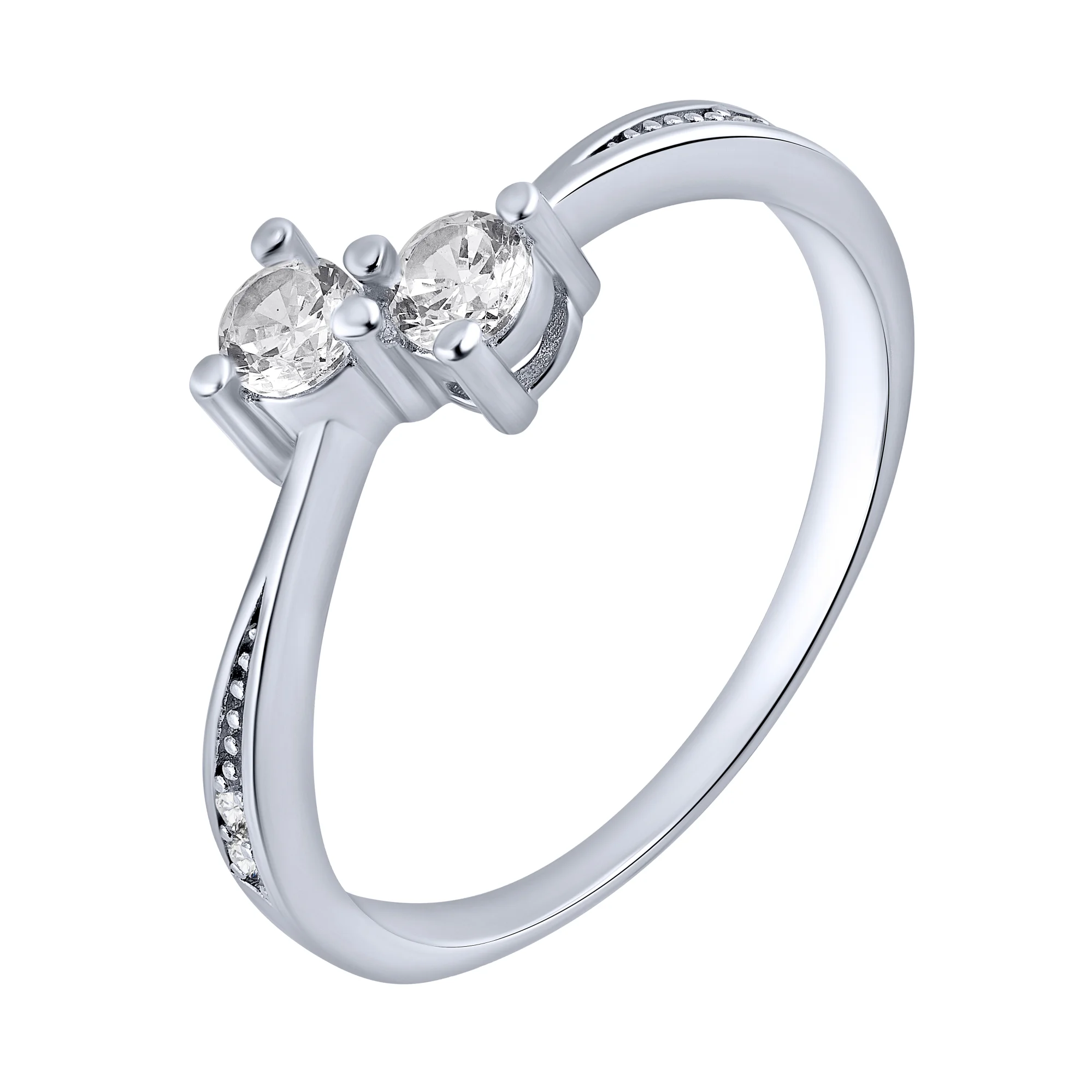 Серебряное кольцо в минималистичном стиле с фианитами - 1959952 - 1