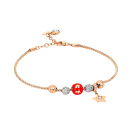 Браслет из красного золота с фианитом и эмалью "Звездочка" плетение снейк - 972193
