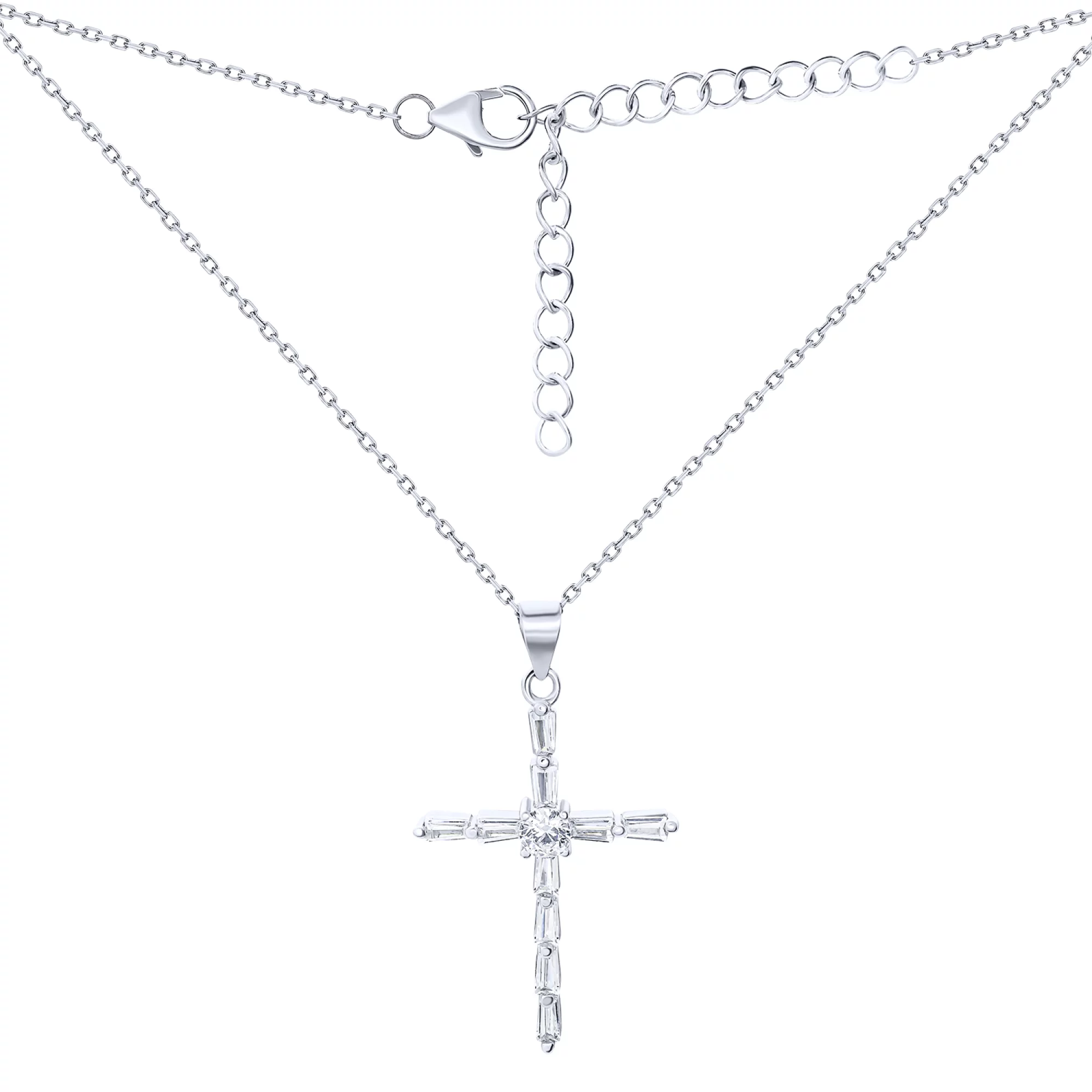 Ланцюжок у сріблі з підвіскою "Хрестик" і доріжкою фіаніту плетіння якір - 1592707 – зображення 1