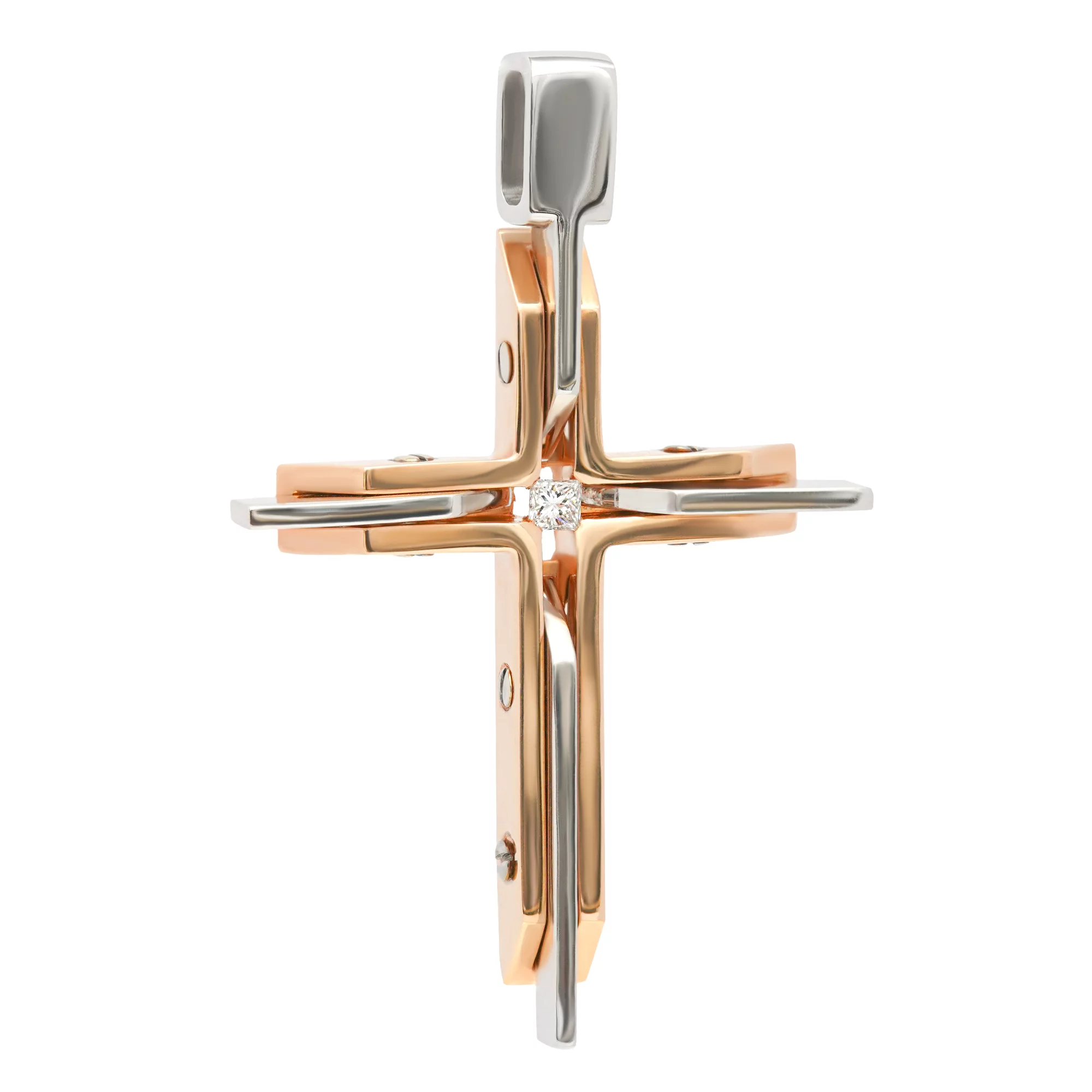 Крест в красном и белом золоте с бриллиантом - 1740070 – изображение 1
