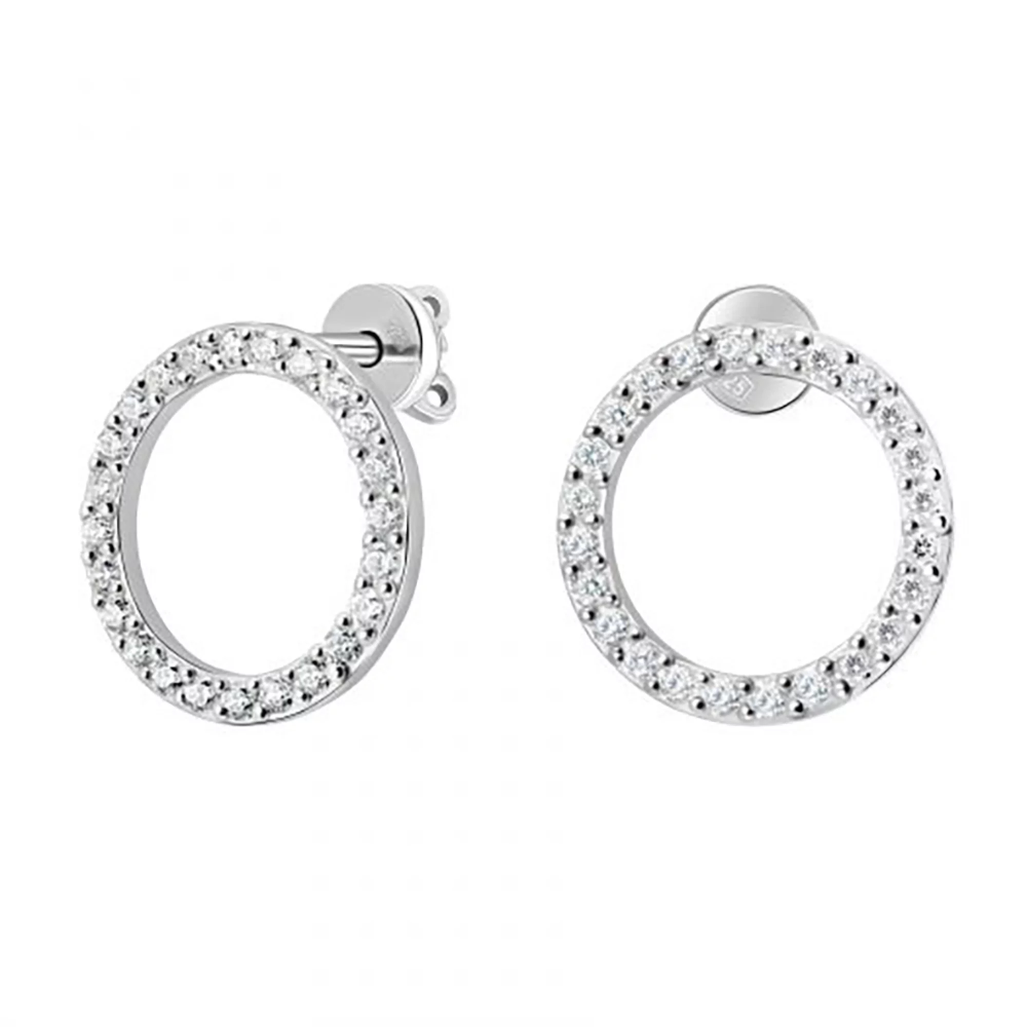 Сережки-гвоздики из серебра кольца с фианитом - 972029 – изображение 1