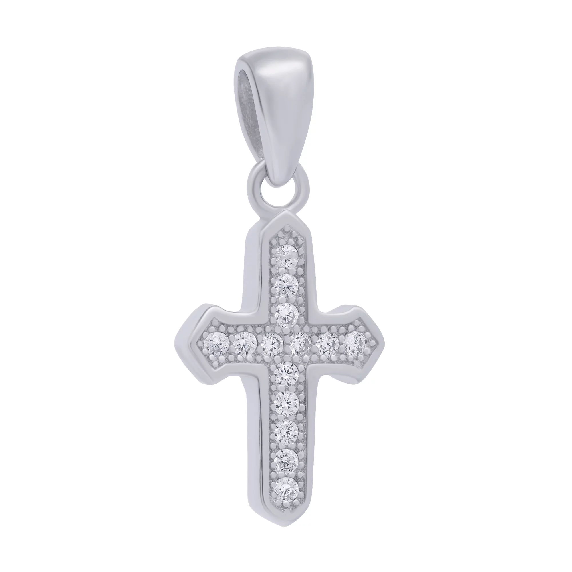 Крестик серебряный с дорожкой фианитов - 1684961 – изображение 1