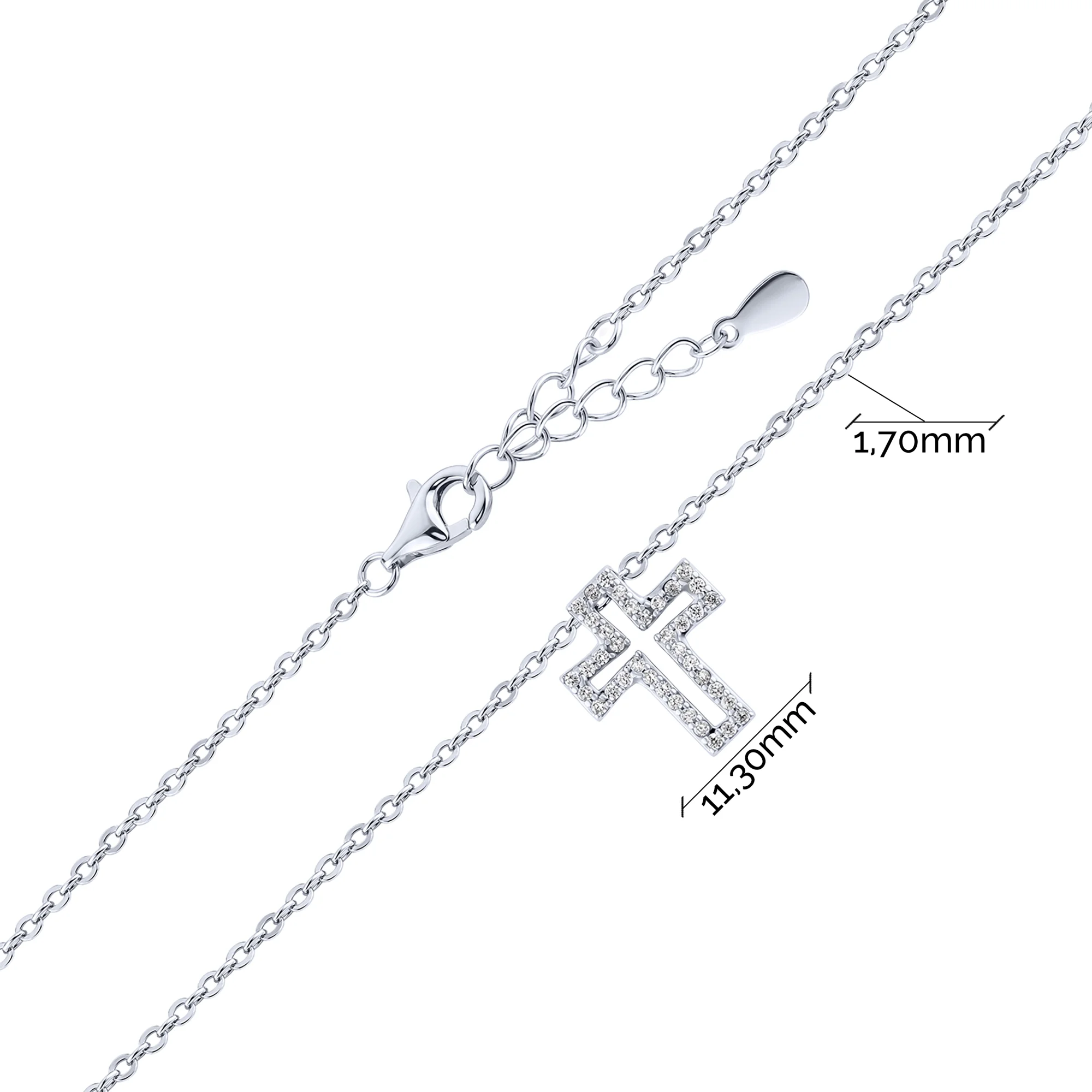 Колье с подвесом "Крестик" из серебра с фианитами плетение якорь - 2251059 - 3
