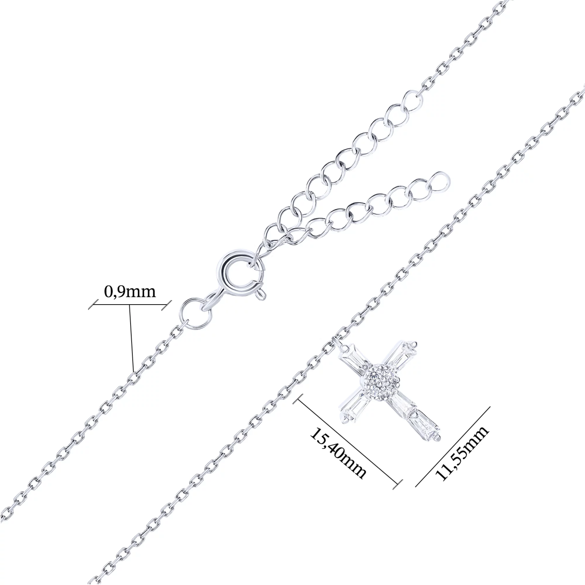 Срібне кольє з хрестиком і фіанітами плетіння якір - 1644181 – зображення 3