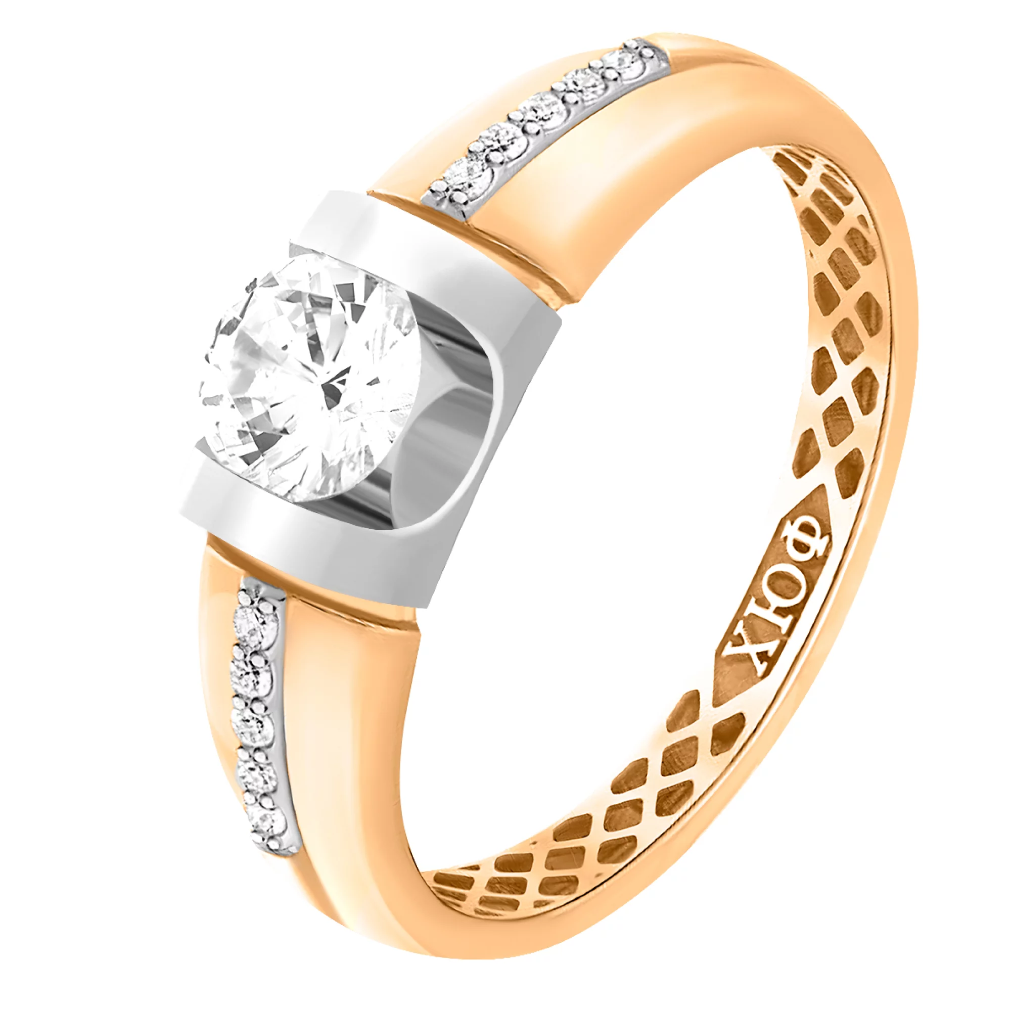 Золотое кольцо с фианитом - 482866 – изображение 1