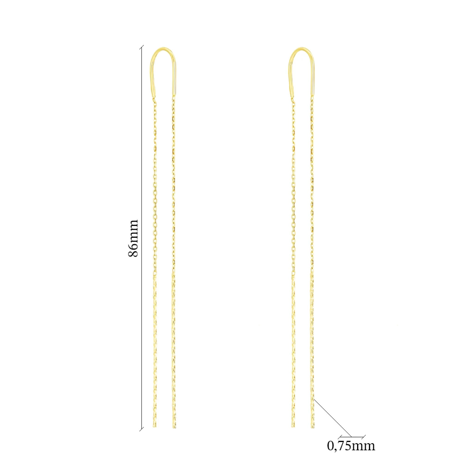 Сережки-протяжки из лимонного золота - 1095119 – изображение 2