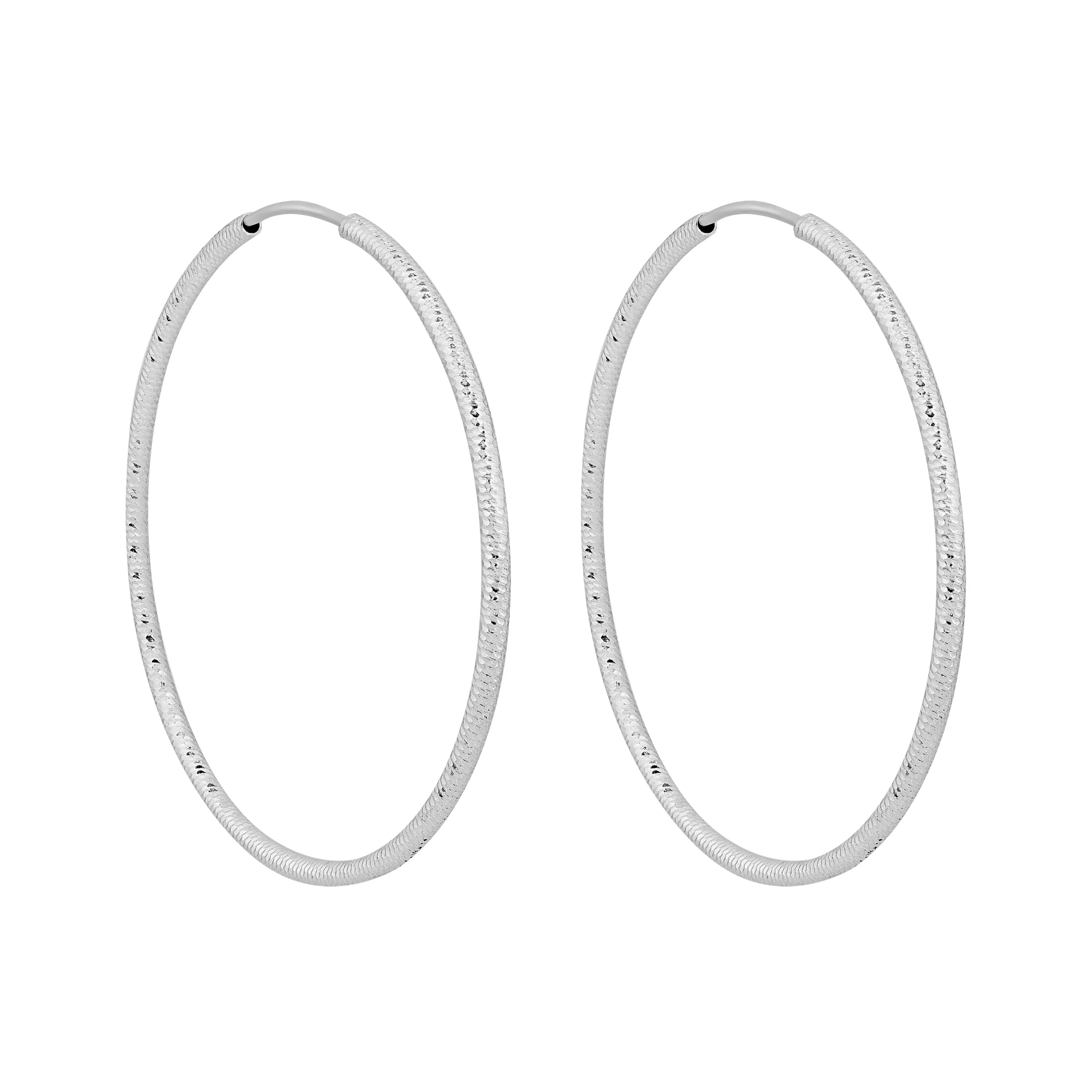 Сережки-кільця з білого золота з алмазною гранню  - 2254758 - 1