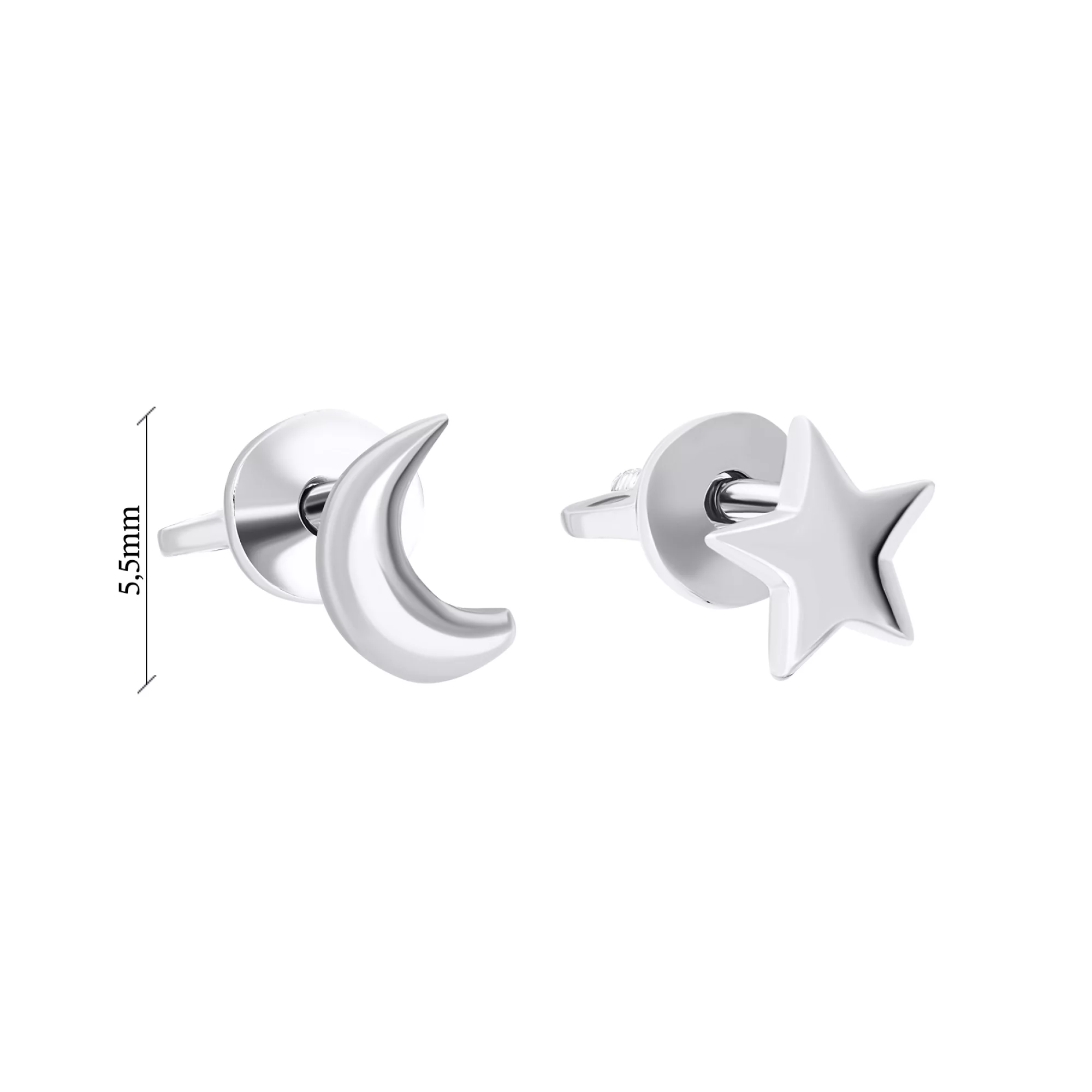 Срібні сережки-гвоздики "Місячне Сяйво" з родіюванням - 1548682 – зображення 3